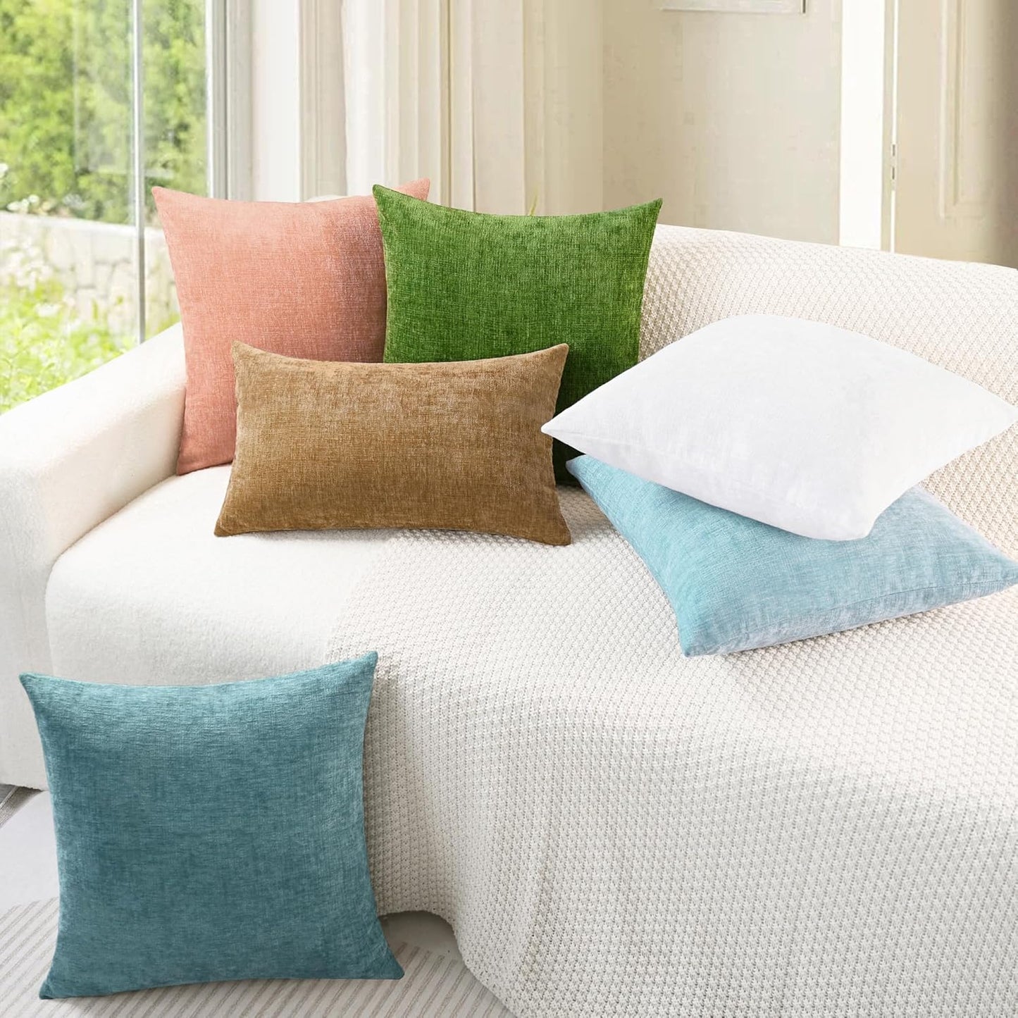 CaliTime Throw Pillow Covers Decorative 26 X 26 Inches Pack of 2 Cozy Chenille Cushion Cases for Couch Sofa Bed Living Room Home Light Blue Grey