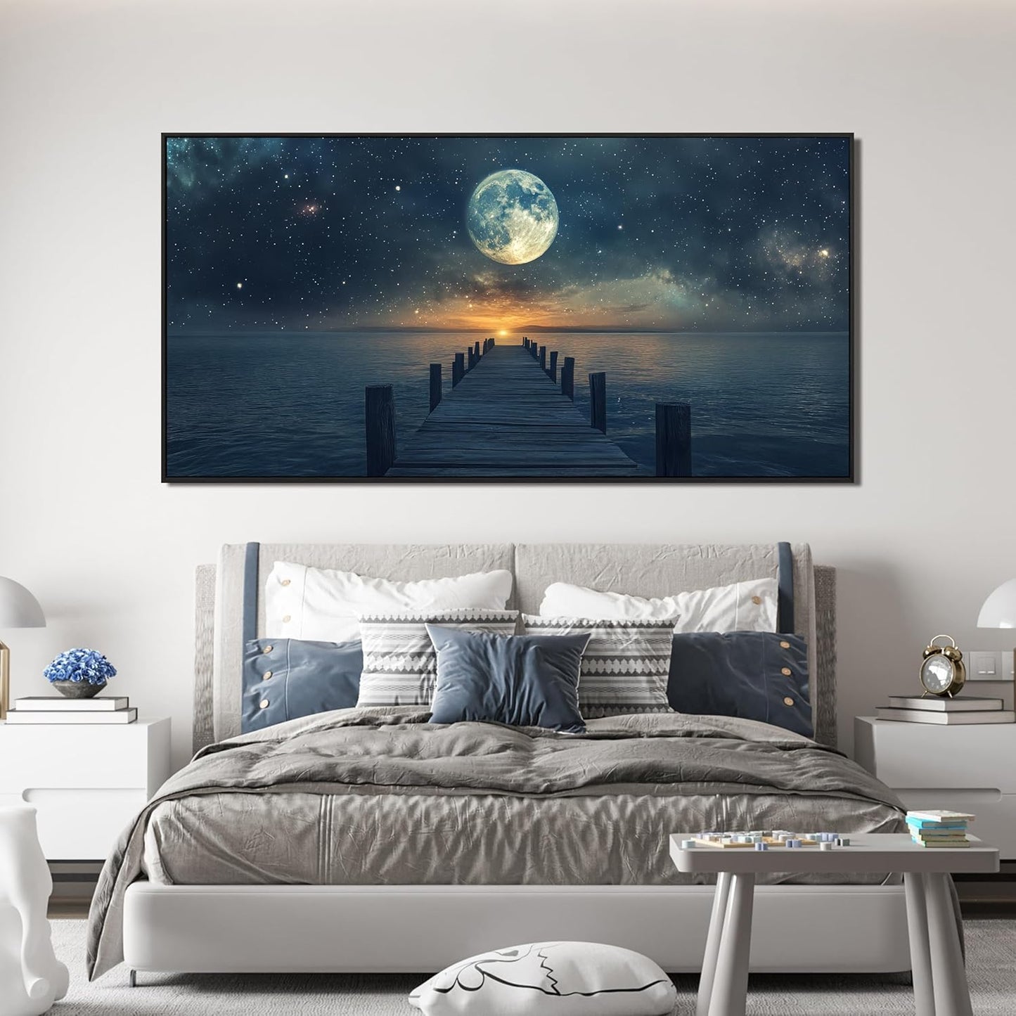 Canvas Wall Art Decor Large Framed Wall Art Prints Wall Art Pictures for Living Room Canvas Art Wall Decor Landscape Coastal Wall Art Star Moon Artwork for Walls Home Office Aesthetic Decor 29" x 58"