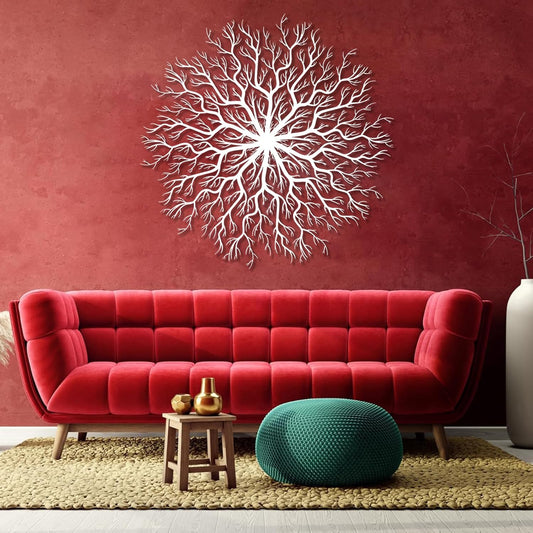 Tree of Life Metal Wall Art, Metal Tree Wall Art, Large Round Sculpture, Round Branch Wall Decor, Large Branch Artwork, Nature Sign, Wall Decor for Living Room, Housewarming Gift (White, 32"x32"|80x80cm)