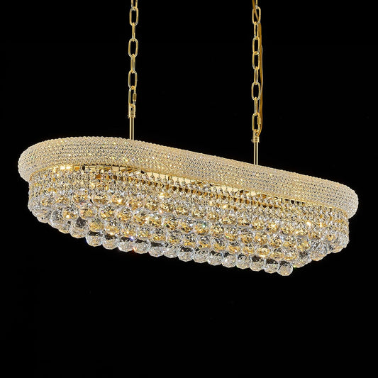 Rectangular Crystal Chandeliers for Dining Room,10 Lights Adjustable Height Oval Crystal Ceiling Light Fixture for Kitchen Island, Gold Finish, L36''
