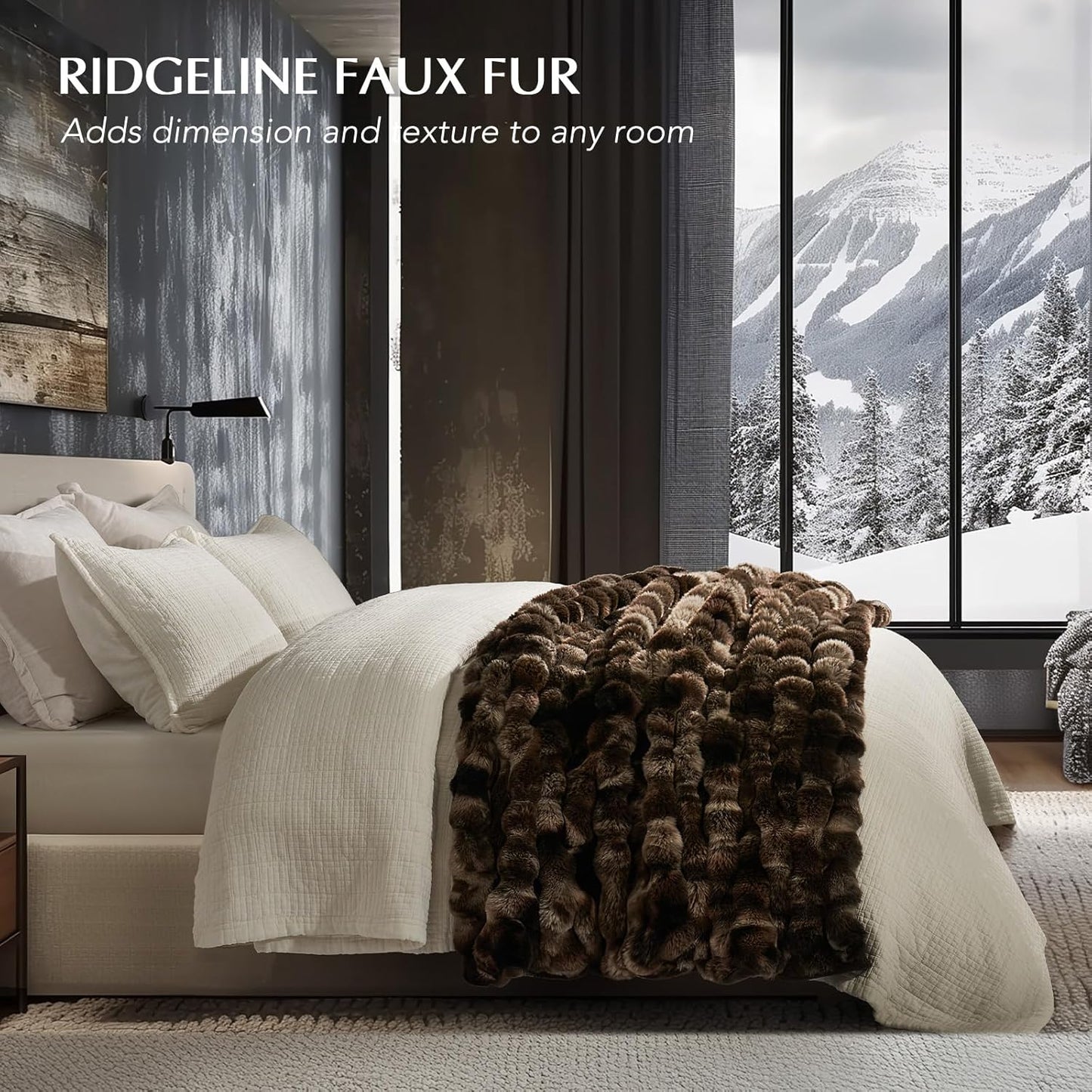 EVERGRACE Ultra Soft Luxury Fluffy Ridgeline Faux Rabbit Fur Throw Blanket, Thick Warm Bubble Throw for Bed, Cozy Plush Reversible Blankets for Couch, Chair, Sofa, Mocha Brown, 60x80 Inches, 870 GSM