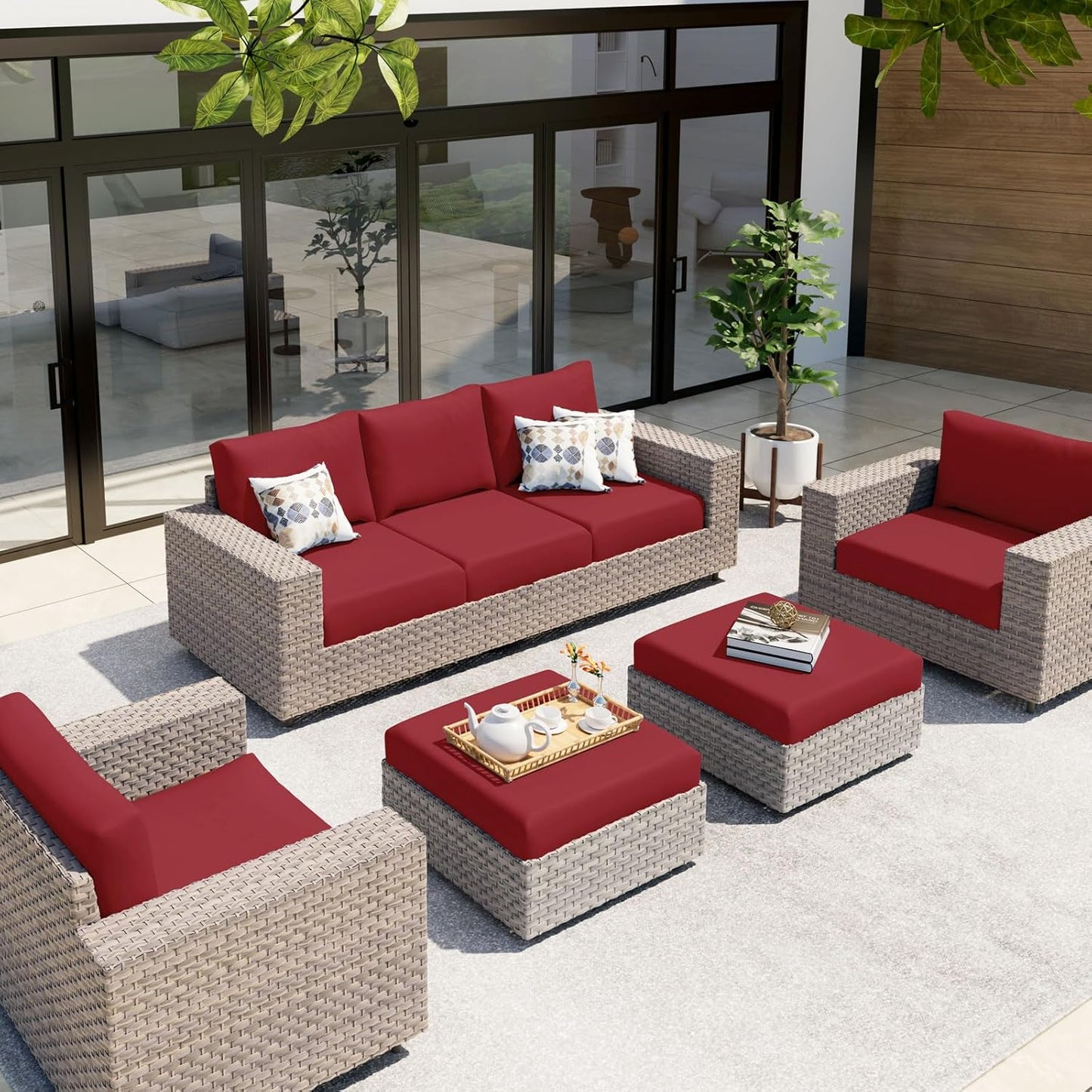 hyha Waterproof Couch Cushion Covers, Stretch Sofa Couch Seat Slipcover for Dog Washable, Non-Slip Waterproof Outdoor Cushion Covers for Patio Furniture Replacement (2 Pieces, Wine Red)