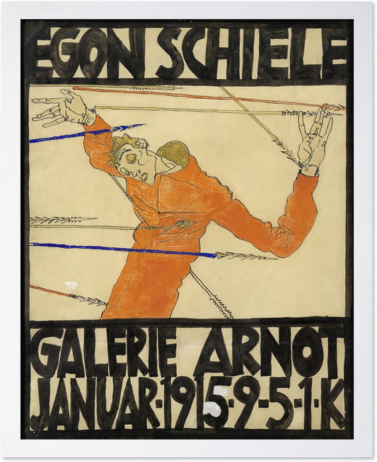 Poster Master Vintage Painting Poster - Retro Expressionism Print - Self Portrait as the Martyred St Sebastian - Gift for Artist, Friend - Wall Decor for Home, Office, 11x14 White Framed