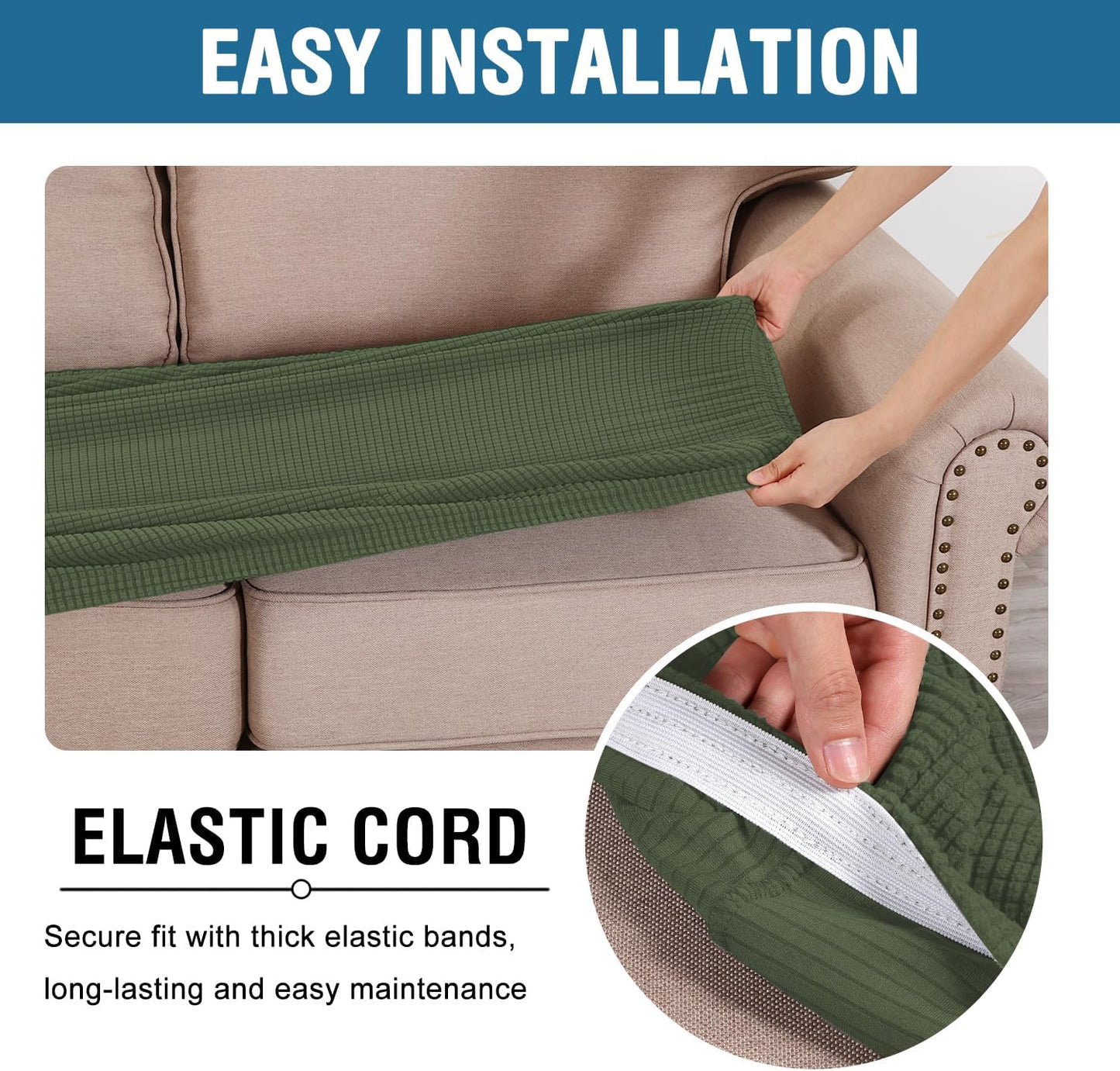 H.VERSAILTEX Super Stretch Individual Seat Cushion Covers Sofa Covers Couch Cushion Covers Slipcover Sets Thick Jacquard Textured Twill Fabric (1 Piece Chair Cushion Cover, Bronze Green)