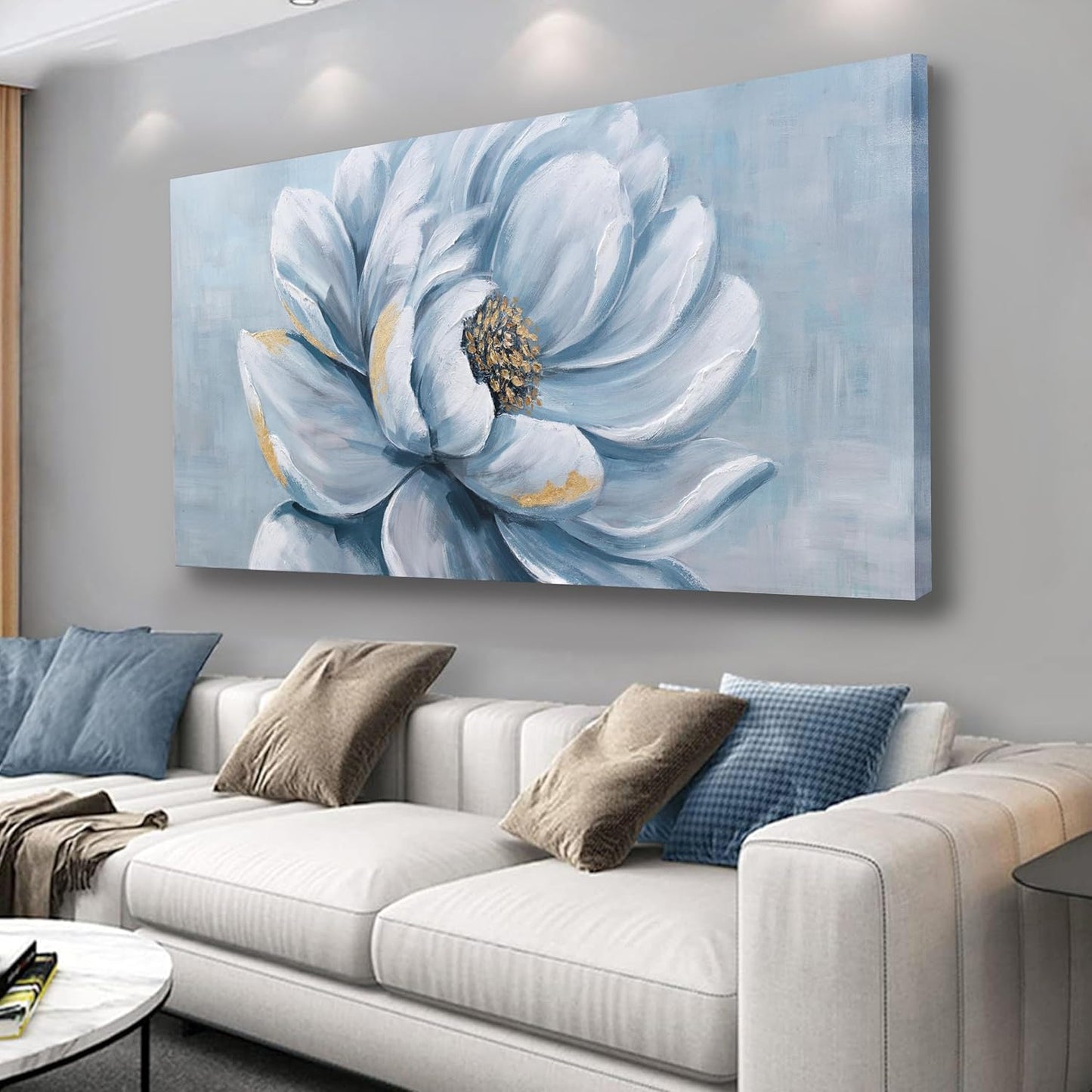 Belmrxne Flower Wall Art Blue and Gold Wall Decor Funky Canvas Painting Wall Prints Aesthetic Modern Artwork for Living Room Bedroom Dining Room Office Home Decor 24x48inch