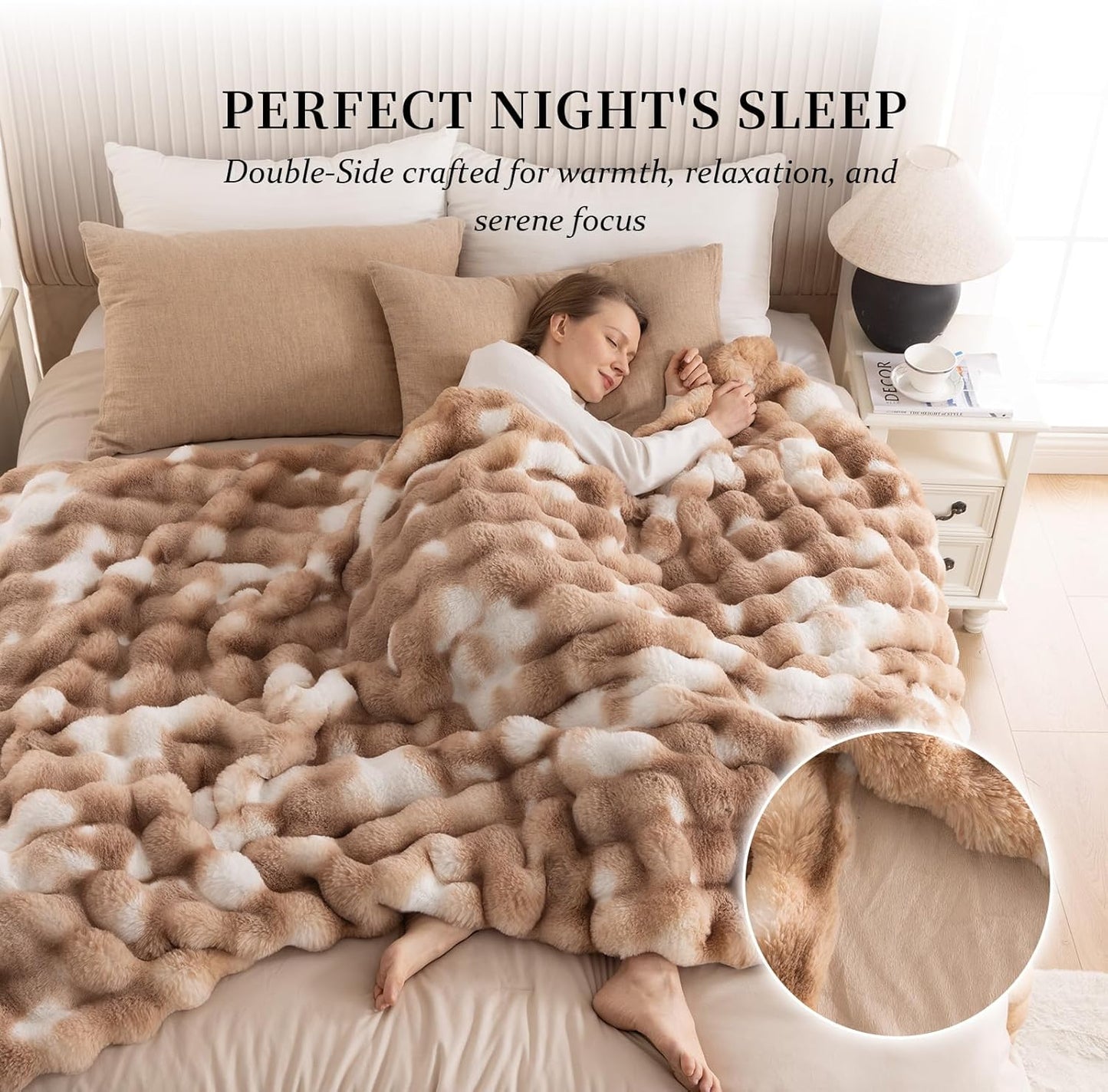 Cozy Faux Fur Throw Blanket for Couch-Warm Fuzzy Throw Blanket, Soft Plush Thick Bubble Blankets for Bedroom and Living Room, Furry Luxury Blanket, 50 x 60, Tie-Dye Brown