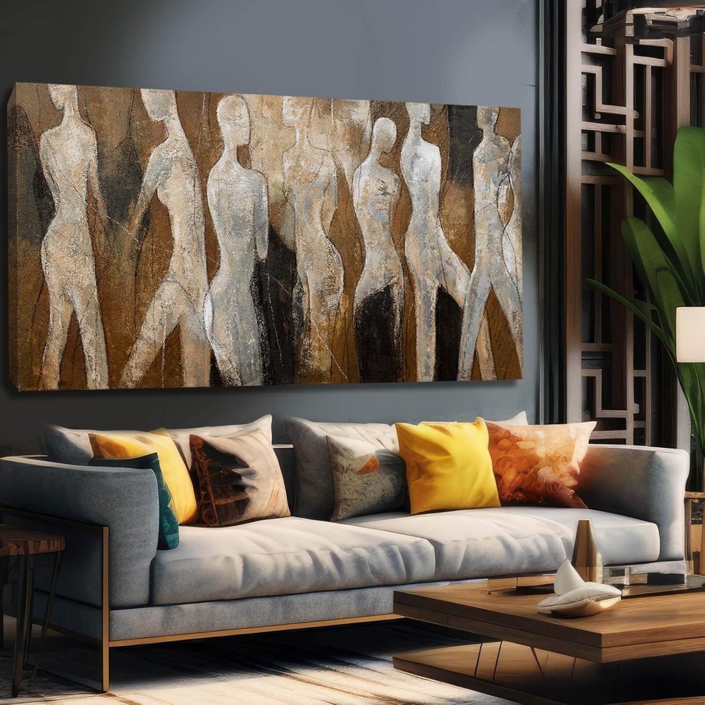 CHUDANHAO Modern Abstract Art White and Brown Figure Artwork for Walls Black Line Canvas Prints for Dining Room Office Home Wall Decor 24x48 Inch