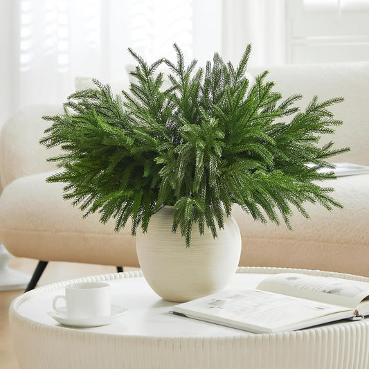 WeGuard 16 Pcs Real Touch Artificial Norfolk Pine Branches, 18 Inches Faux Cedar Pine Stem Fake Christmas Greenery Picks for Vase DIY Garland Wreath Christmas Decor Home Decor