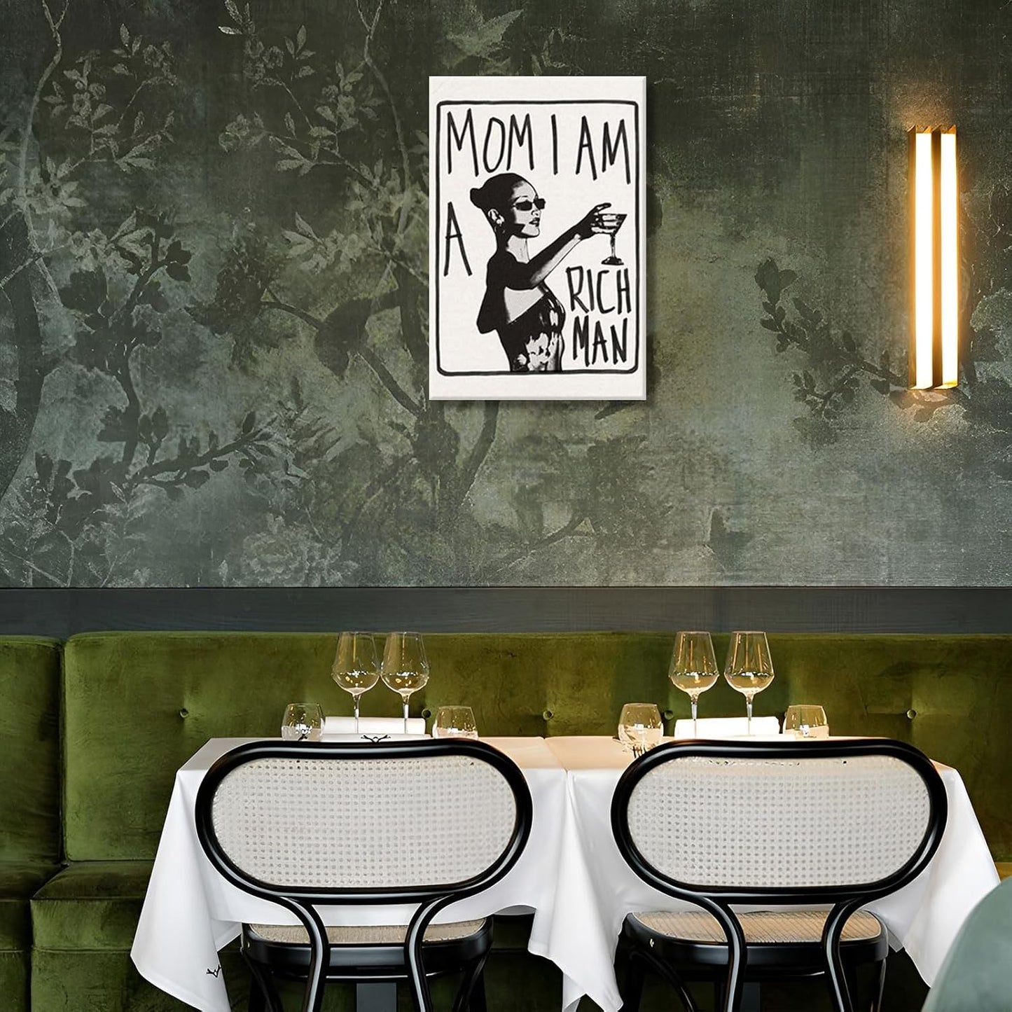 Mom I Am A Rich Man Aesthetic Retro Music Goblet Poster Feminist canvas Wall Art Vintage Bar Cart Wall Decor Preppy Dorm Decor Unique Wall Art prints painting 16x24in Framed