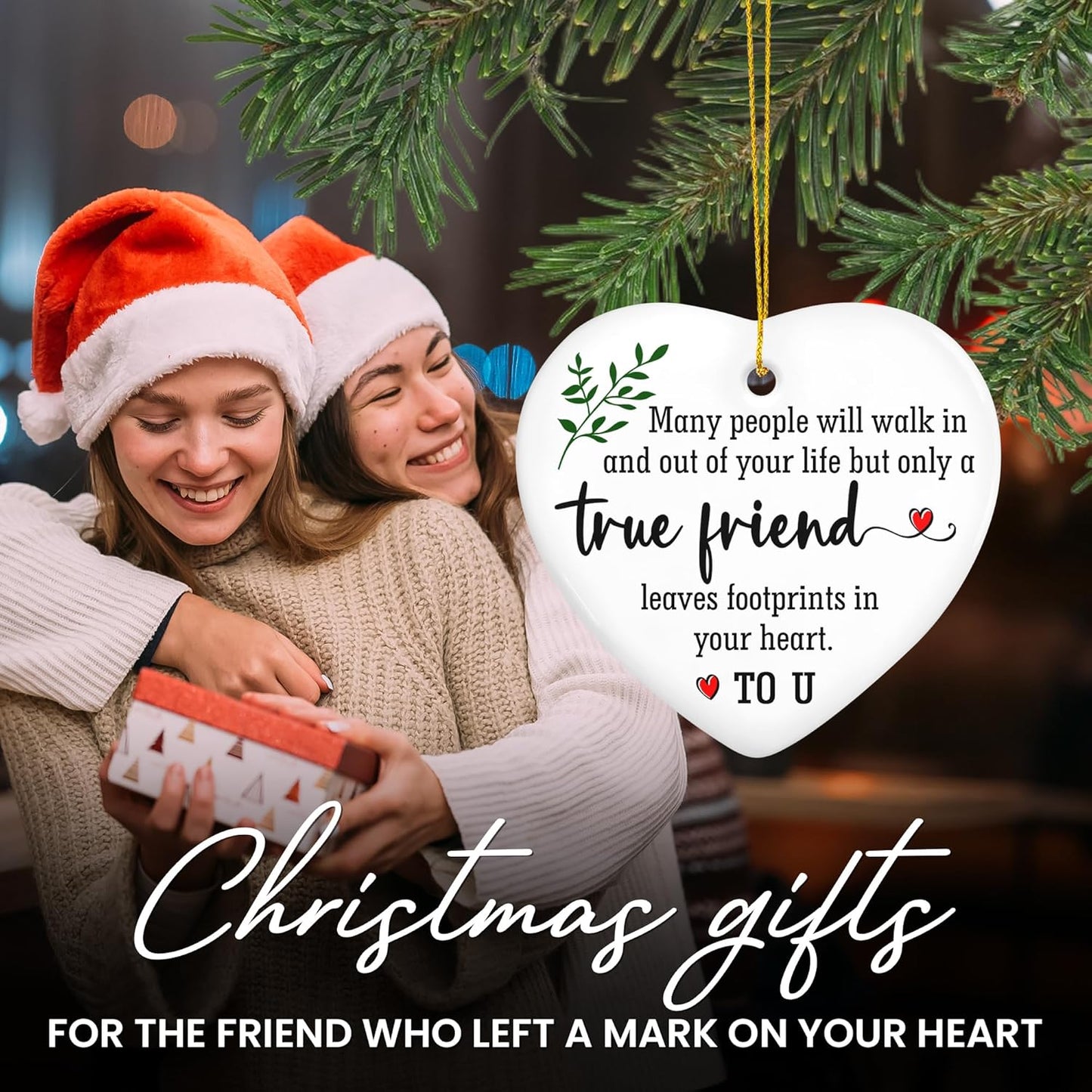 OASSIE Friend Gifts for Women - Ceramic Christmas Ornaments 2025 for Tree Decorations - Friendship Gifts for Women Friends, Inspirational Friend Gift Ideas, Friends Ornament for Christmas Decorations