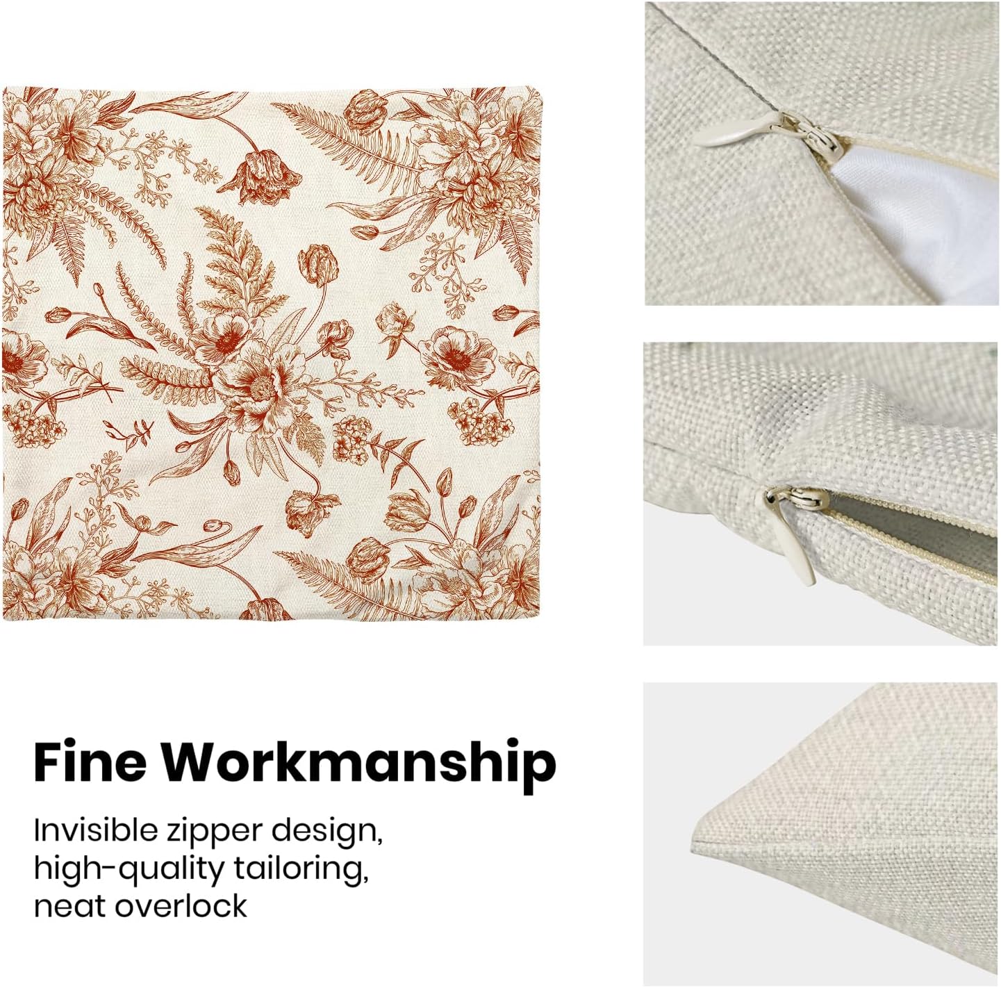 CXMEIFLY Burnt Orange Spring Pillow Covers 18 x 18 Inch Set of 2 for Chinoiserie Flowers Decor Throw Pillows Floral Leaves Seasonal Plant Outdoor Decorative Cushion Cases for Couch Bed Decorations