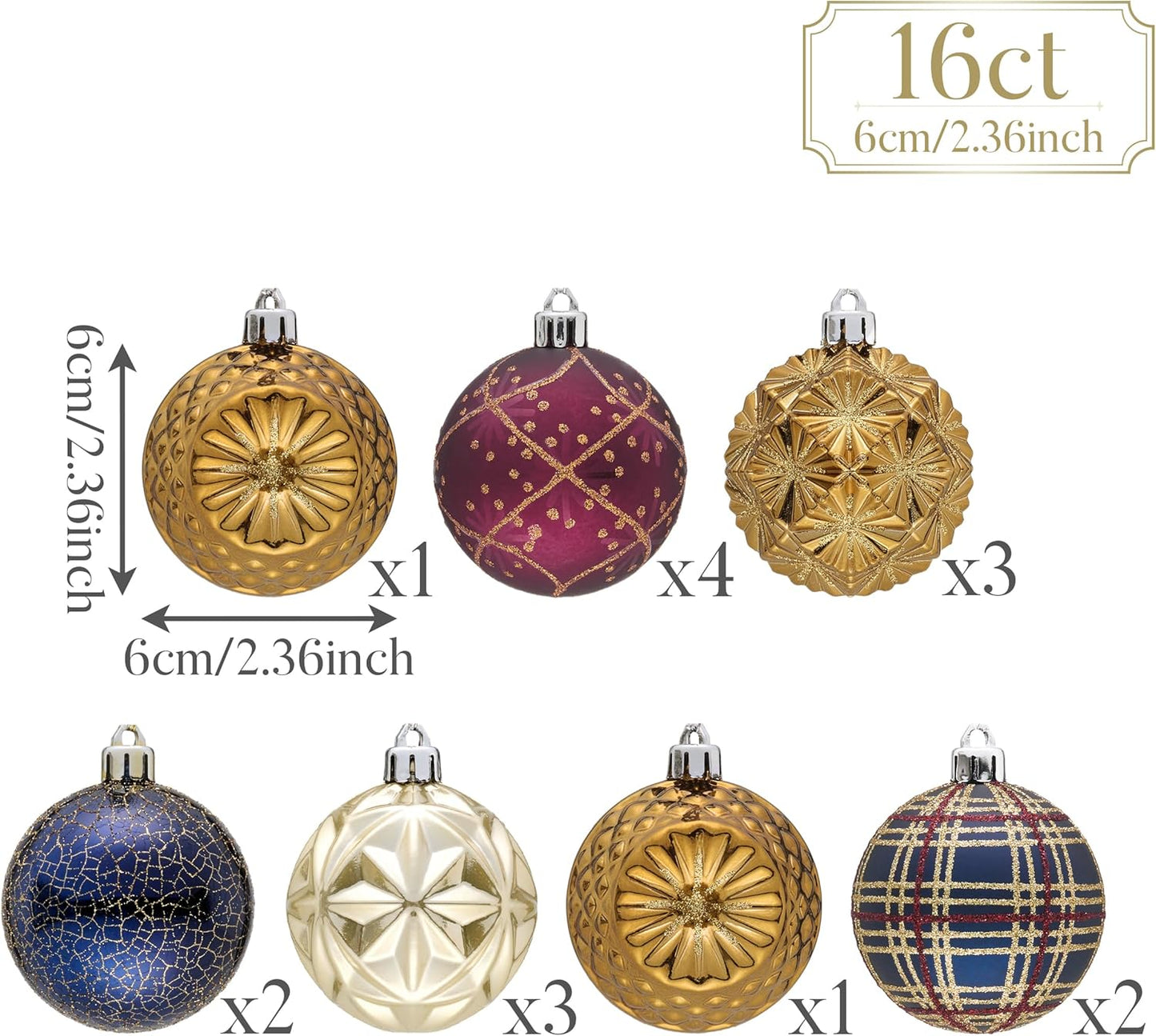 Valery Madelyn Ornaments for Christmas Trees, 16ct 2.36 Inches Bronze Copper Gold and Purple Shatterproof Christmas Tree Decorations, Luxury Hanging Ball Ornaments for Xmas Holiday Party Decor