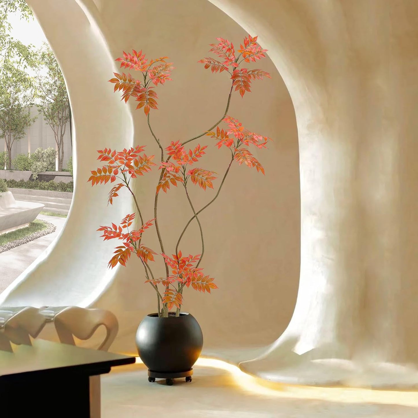 Artificial Mahonia Fortunei Tree 6ft,Tall Fake Plant Artificial Sumac Tree, Faux Plants Indoor Fake Plants Decor with Pots for Home Office Bathroom Bedroom Living Room Decorations Housewarming