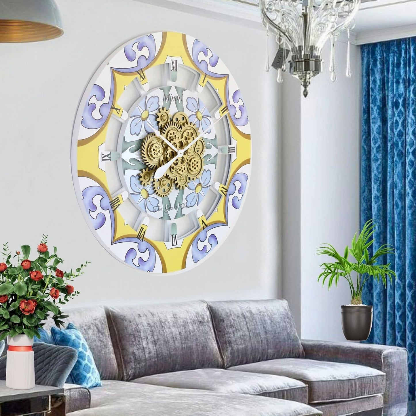 The Gears Clock Wall Clock Italy Collection with Moving Gears (Minori, 36 inch Round)