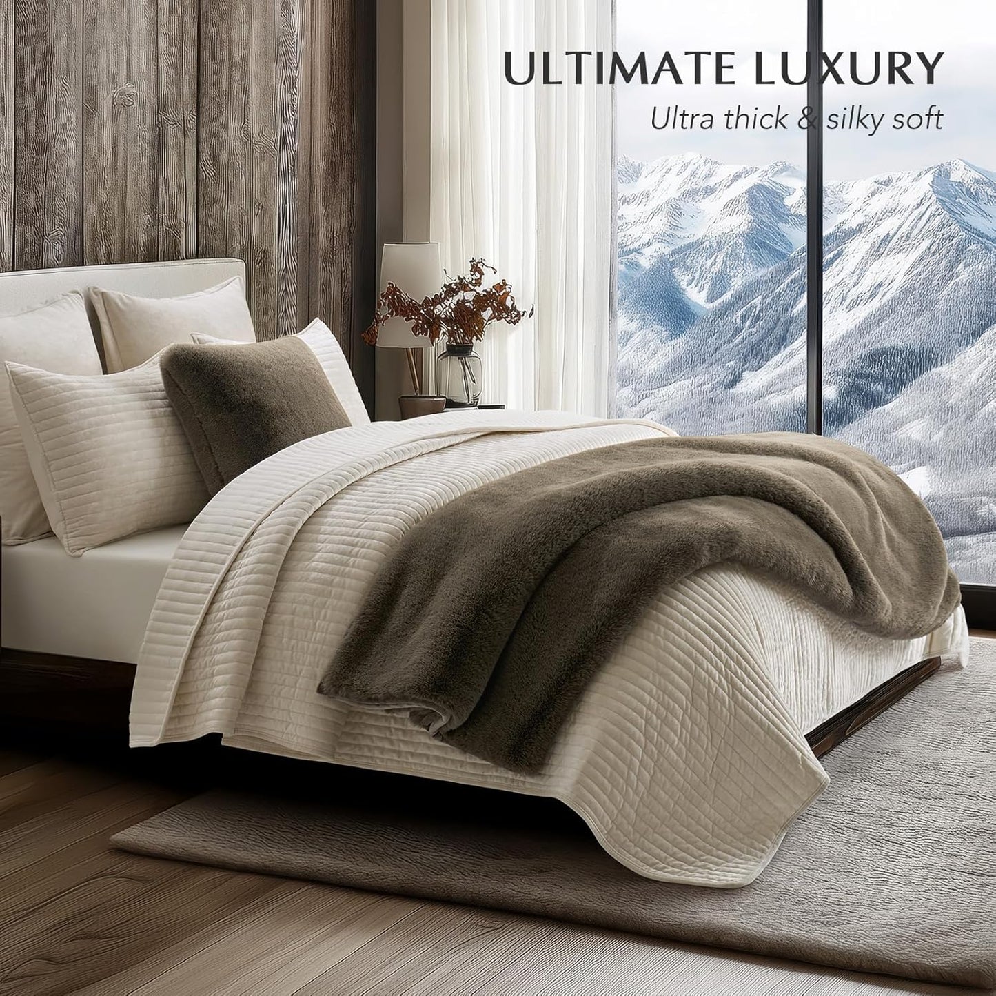 Luxury Soft Faux Chinchilla Fur Throw Blanket for Couch, Warm Thick Heavy Winter Throw Blanket 1220GSM for Bed, Fluffy Cozy Mink Blanket with Reversible Velvet, Smoky Sable, 60"x80"