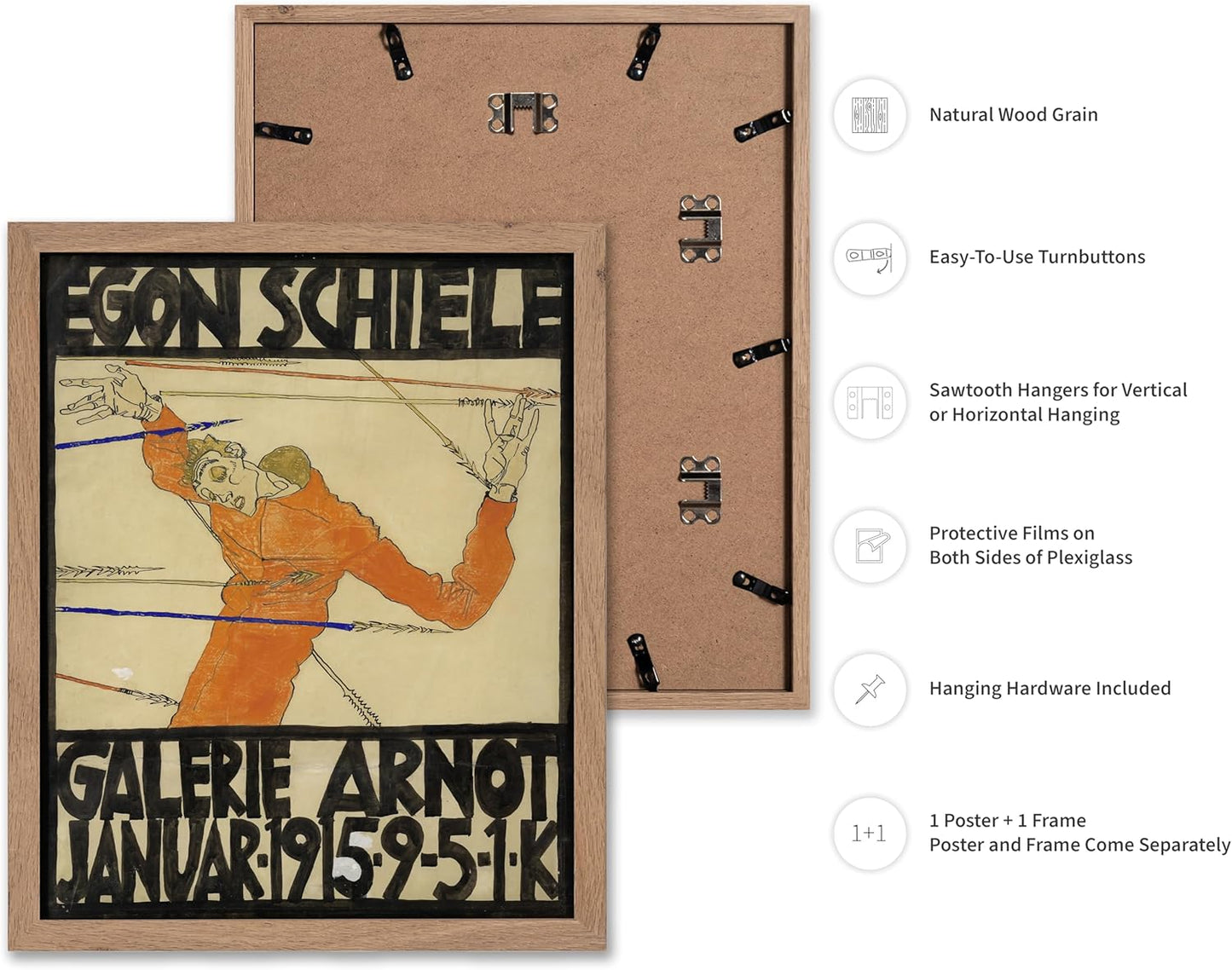 Poster Master Vintage Painting Poster - Retro Expressionism Print - Self Portrait as the Martyred St Sebastian - Gift for Artist, Friend - Wall Decor for Home, Office, 8x10 Beige Framed