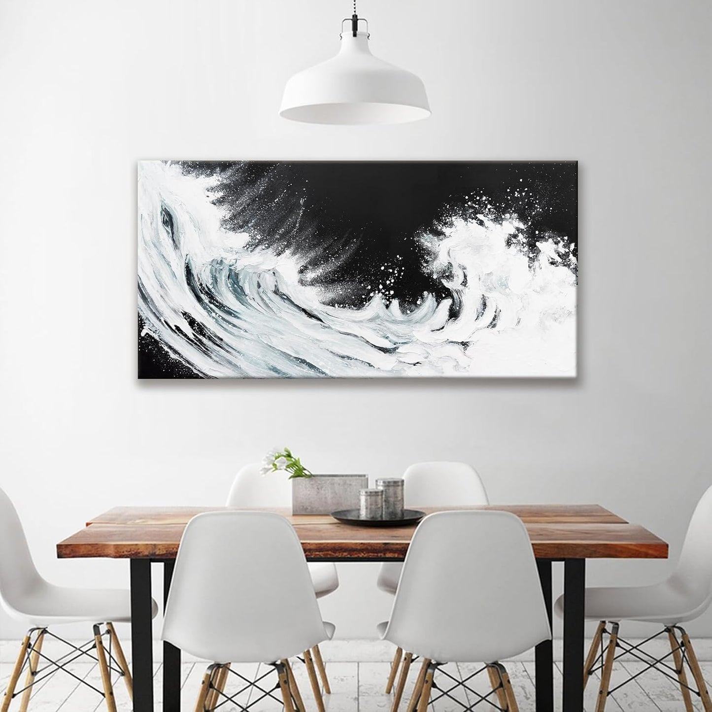Black Abstract Wall Art Living Room Abstract Painting Wall Decor Modern 24"X 48" Canvas Art Wall Decor Black White Ocean Waves Wall Art Canvas Prints Artwork Pictures For Bedroom Kitchen Artwork