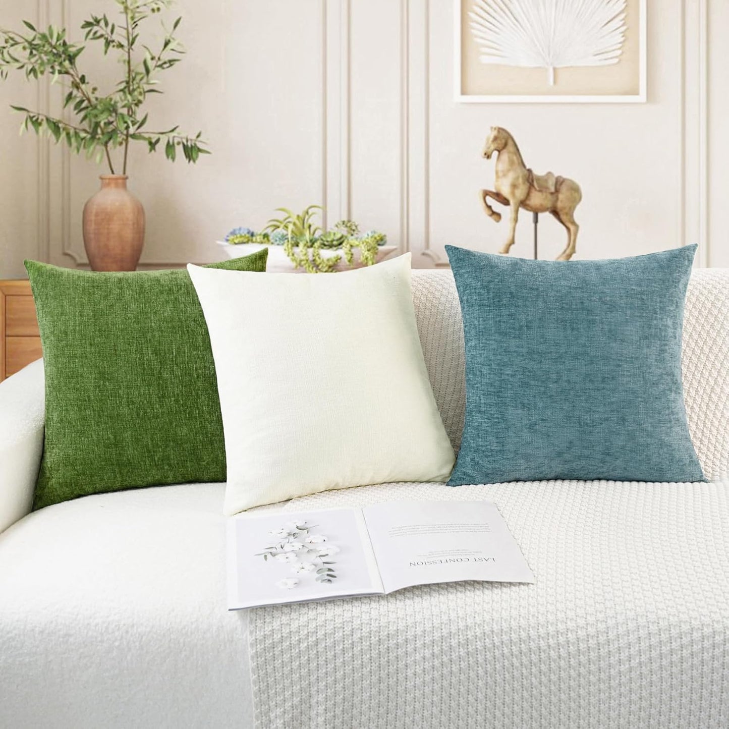 CaliTime Throw Pillow Covers Decorative 12 X 20 Inches Pack of 2 Cozy Chenille Cushion Cases for Couch Sofa Bed Living Room Home Forest Green