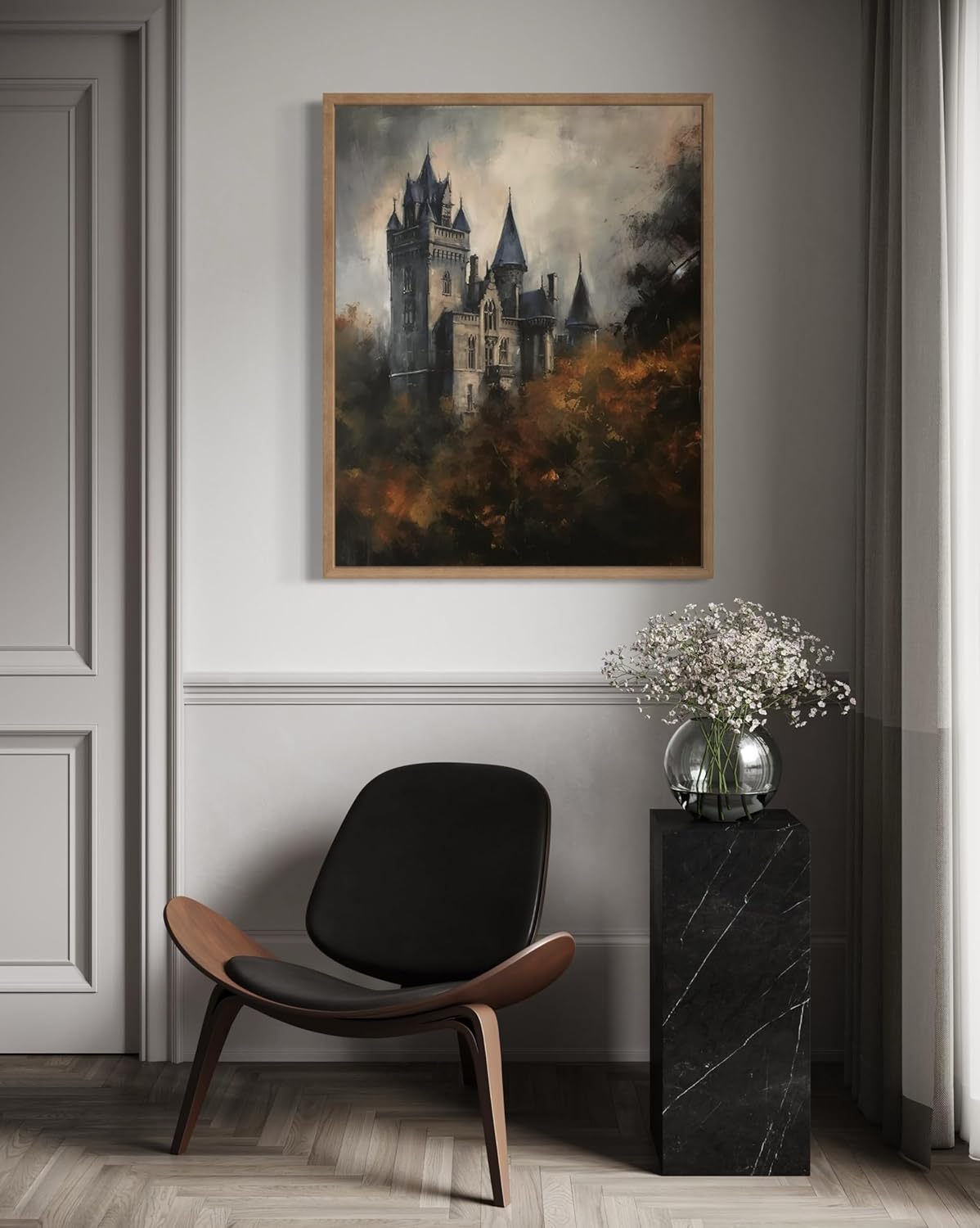 Old Castle Poster Art Print, Halloween Scary Vintage Wall Art Academia Spooky Painting Decoration for Horror Prints, Gothic Posters Bedroom Decor 89 (Old Castle, 11 x 14 inches, Wood Frame)