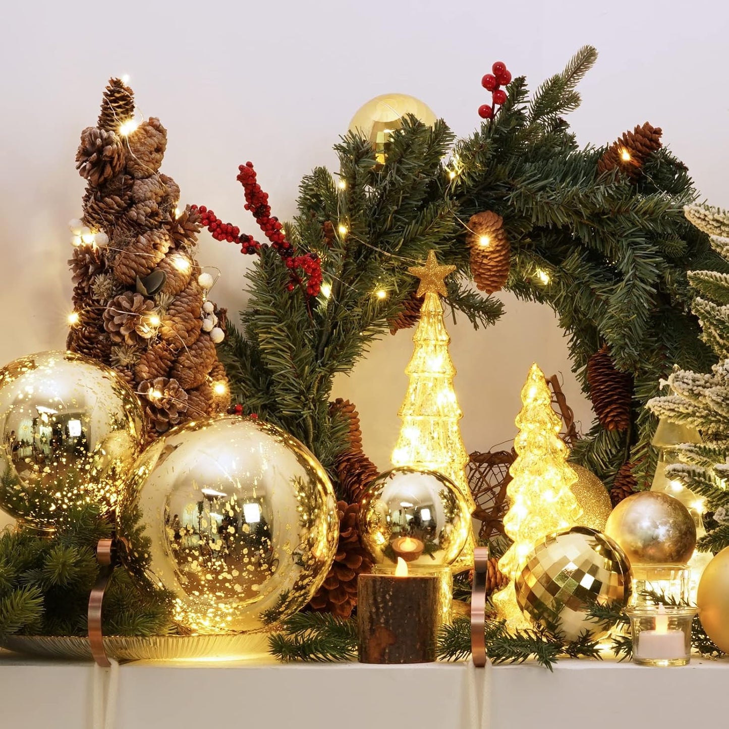 XmasExp Large Christmas Ball Ornaments,4pcs Gold Giant Shatterproof Plastic Hanging Mercury Xmas Ball Decorations Christmas Tree Ornaments (Gold, 4")