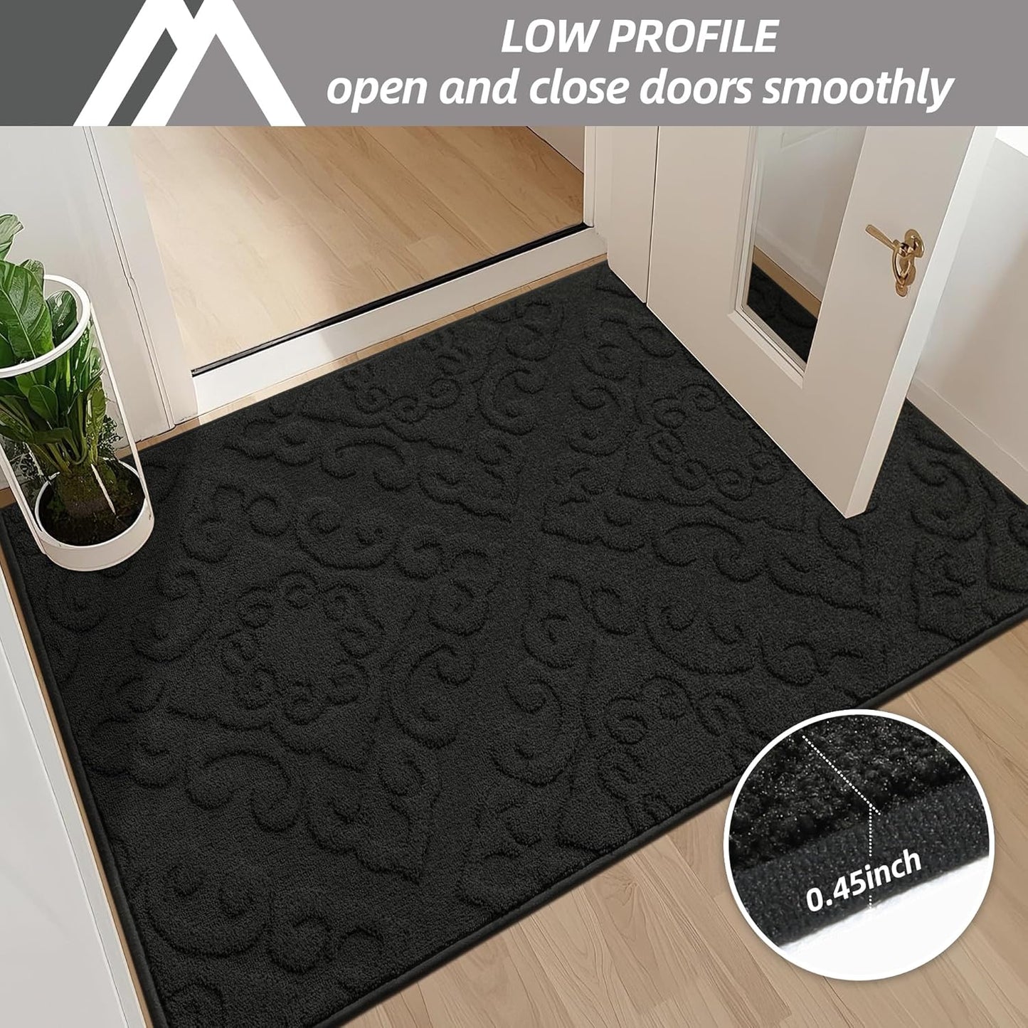 COSY HOMEER-Door-Mat-Non-Slip-Entryway-Rug 36”x60” Absorbent Welcome Mats Washable Dirt Trapper Door Mat Entrance Floor Mats for Front Back Doormats and Wet Shoes,Black