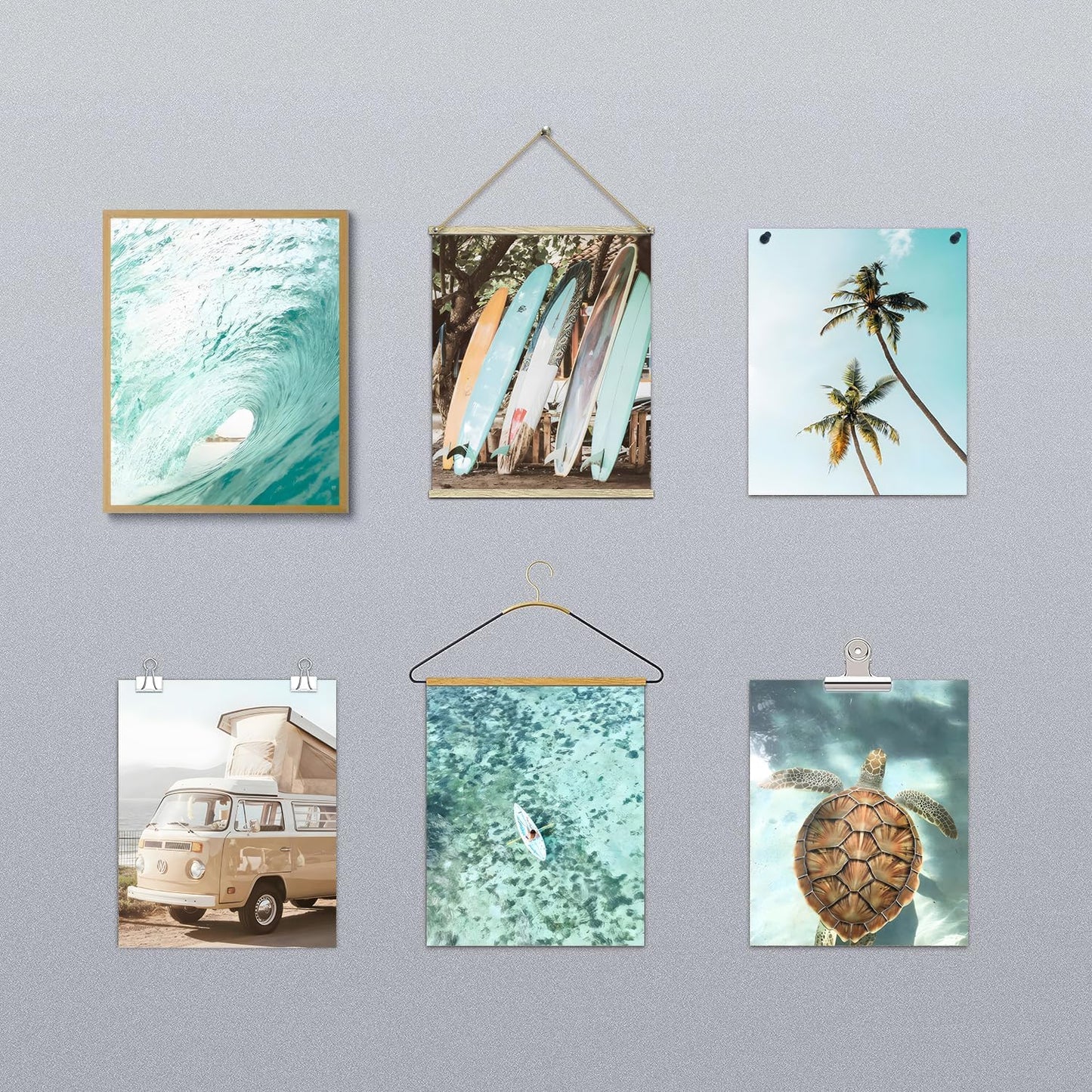 Laywhq Coastal Beach Wall Art Summer Ocean Surf Tropical Canvas Wall Decor Summer Nautical Palm Tree Turtle Surfboard Bus Room Paintings Prints Posters for Bedroom Living Room Set of 6 8x10in Unframed