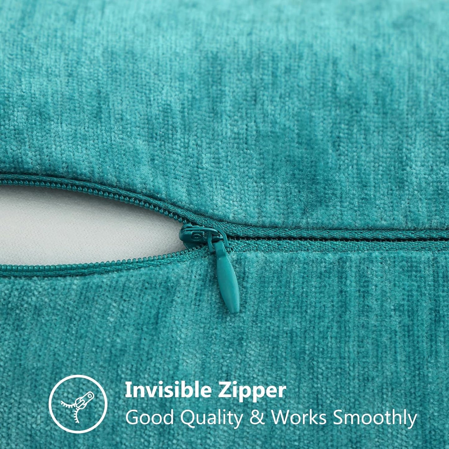 decorUhome Chenille Soft Throw Pillow Covers 12x20 Set of 2, Lumbar Velvet Farmhouse Neutral Decorative Euro Pillow Covers with Stitched Edge for Couch Sofa Bed Home Decor, Turquoise