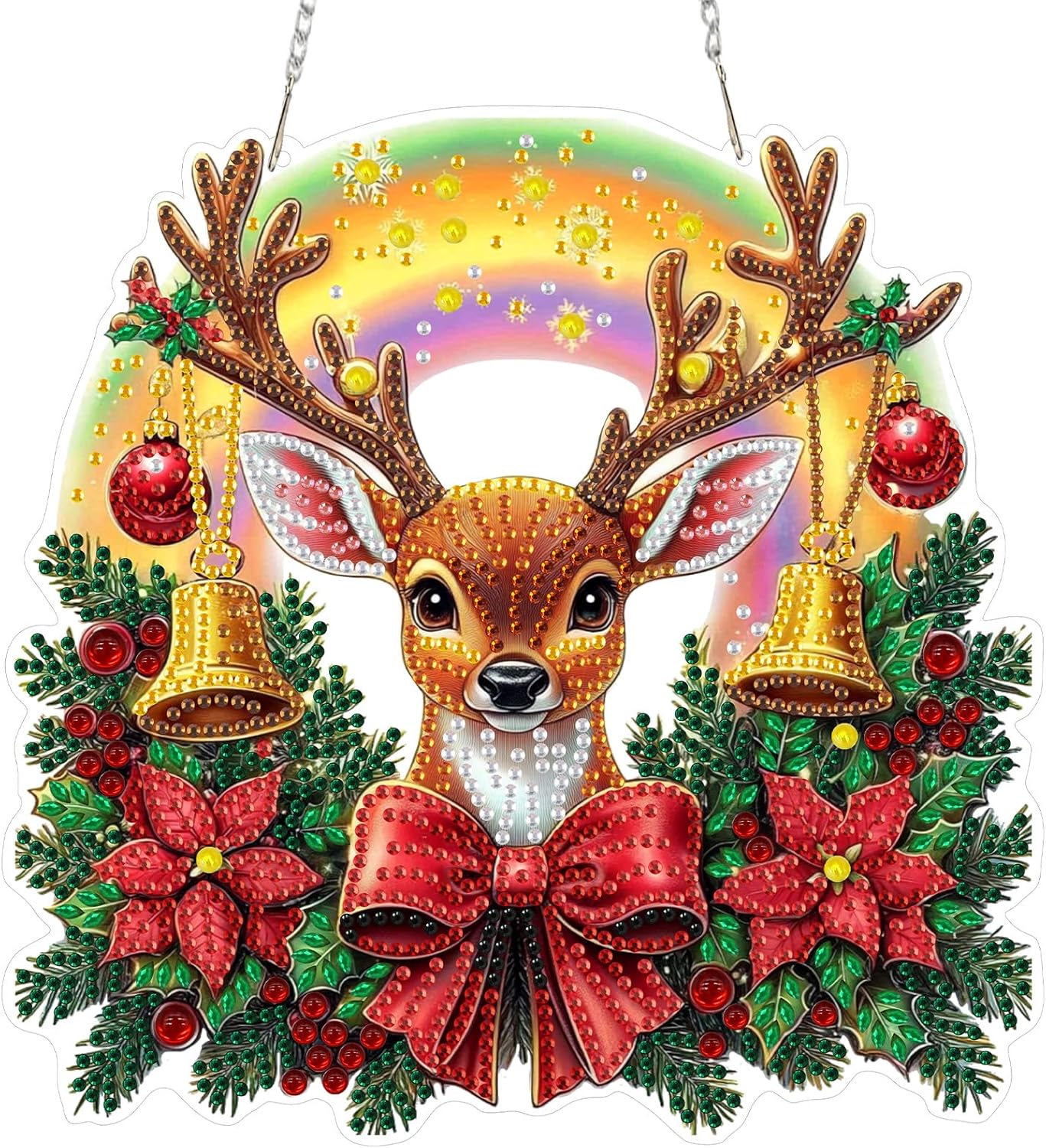 MEIYUDA Christmas Hanging Diamond Art Kits for Adult, Deer Diamond Painting Hanging Kits Ornaments, DIY Special Shaped Rhinestone Window Pendants kit for Home Garden Wall Decor Gift