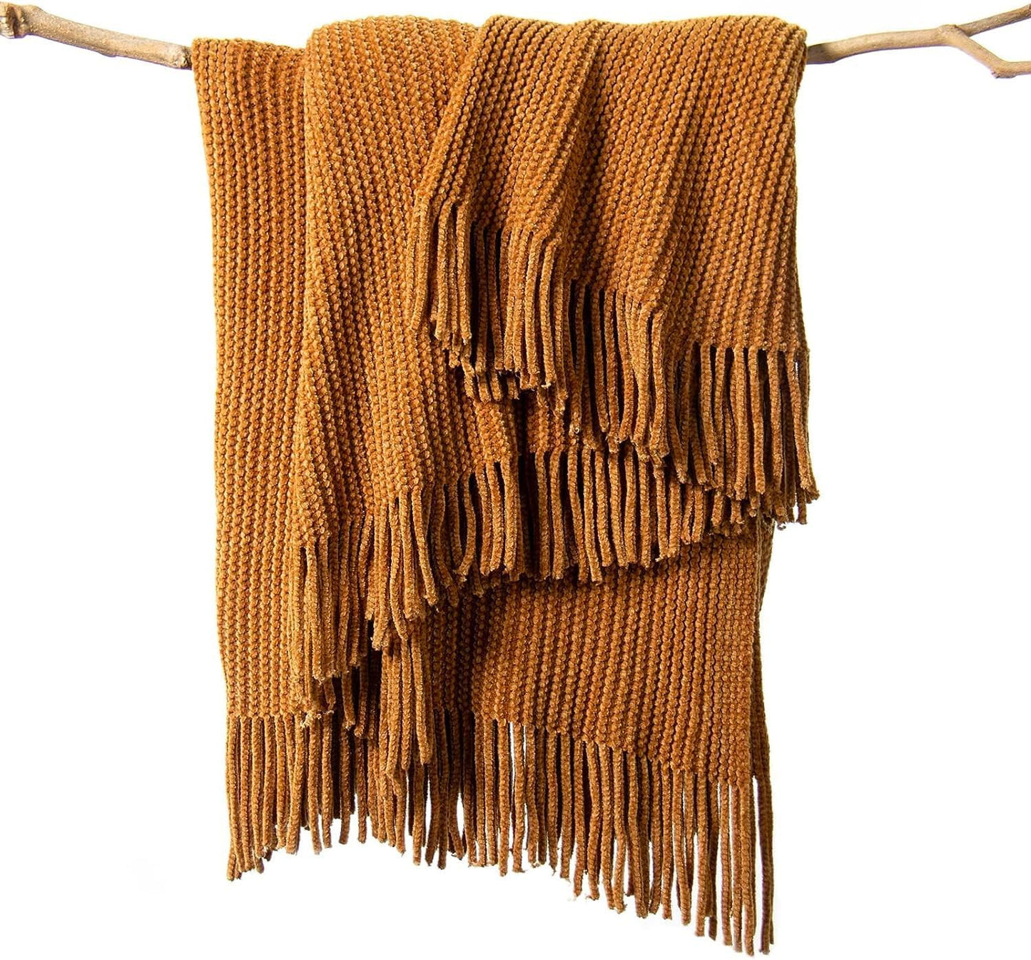 lifein Throw Blanket for Couch, Soft Boho Decor Bed Throw,Cozy Brown Knitted Chenille Small Farmhouse Lightweight Throw for Spring(Golden Brown,60 * 80")