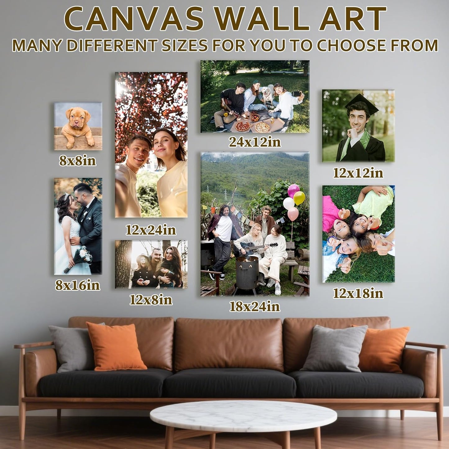 Custom Canvas Prints with Your Photos - Personalized Pictures Print, Customized Photo Gifts, Wall Art Poster Canvas Printing for Wedding, Family, Baby, Pets, Home Office Decor, Wrapped Frame 20x16