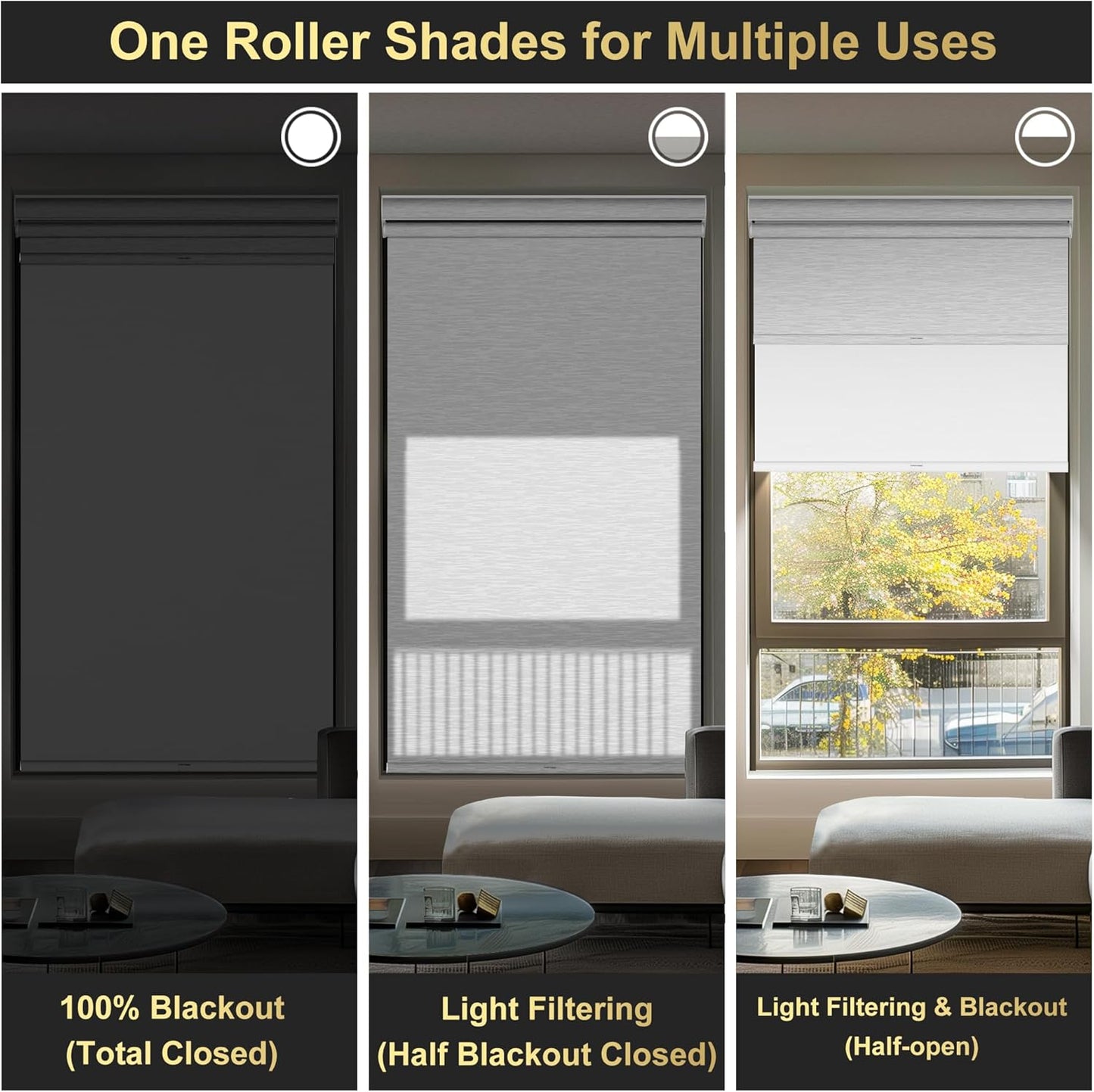 BERISSA Dual Roller Shades with Cassette Valance - Double Blackout and Light Filtering Shades, Day and Night for Home Office Door. Striped Jacquard White. 64 W x 48" H
