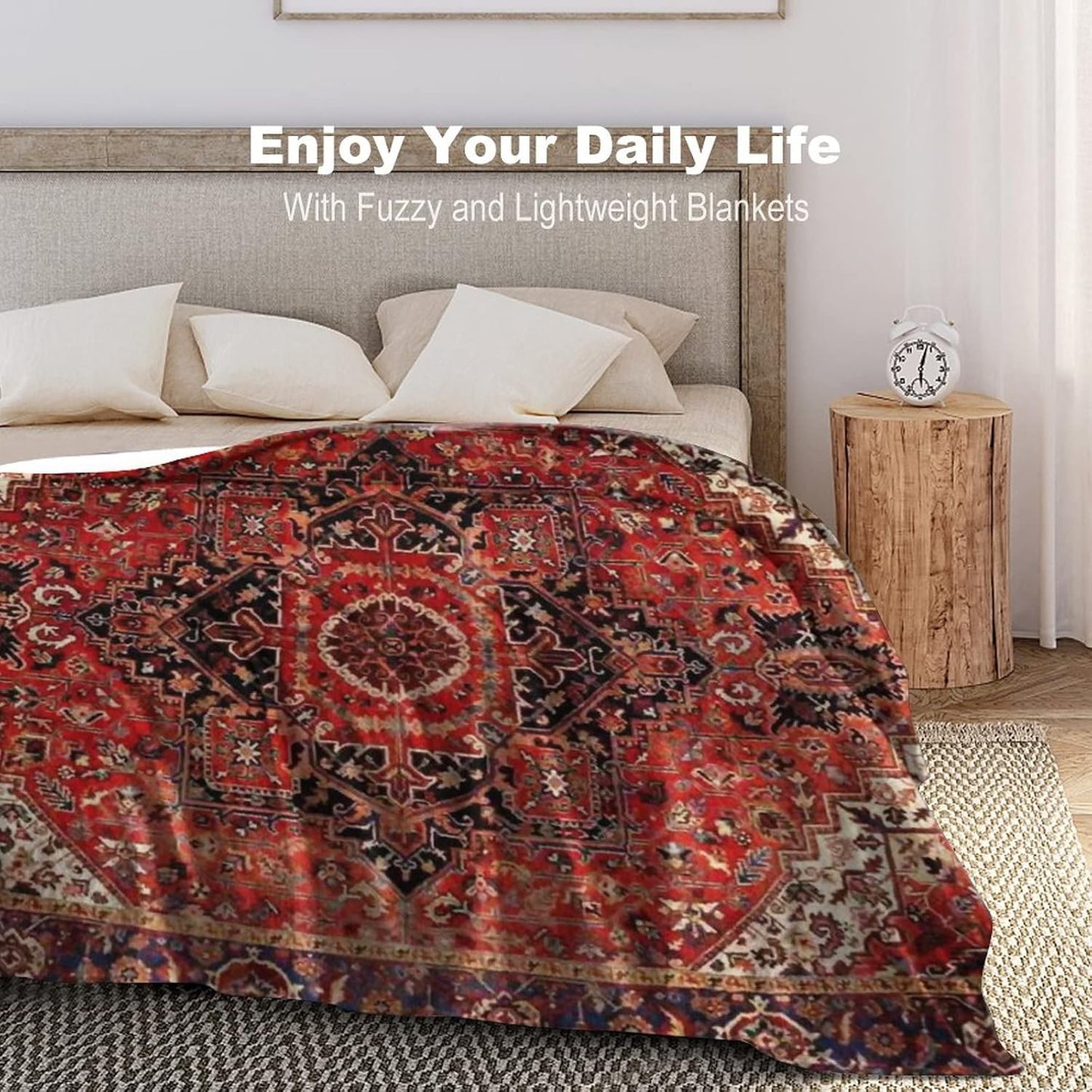 Heriz Antique Vintage Boho Persian Carpet Flannel Fleece Throw Blankets 50"X40" Lightweight Fluffy Winter Fall Blanket Cozy Soft Fuzzy Plush Home Decor for Couch Bed Sofa Bedroom Living Room Travel