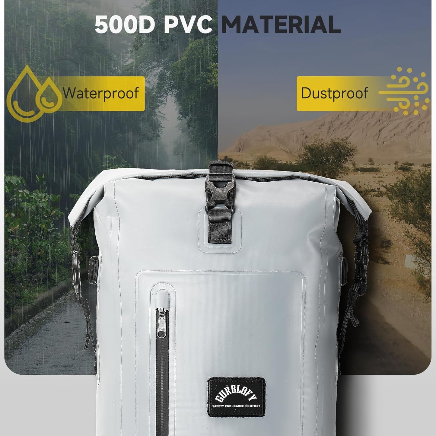 Motorcycle Tail Bag, 15L Waterproof Motorcycle Saddle Bag, 2 Size and 3 Color Options Luggage Bag, PVC Travel Bag, Rear Seat Bag, Stone Grey GT-15GRY