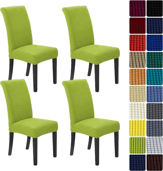 Howhic Chair Covers for Dining Room Set of 4, Stretchy Dining Chair Covers, Textured Jacquard Kitchen Chair Slipcovers, Classy Decor for Home and Banquet (Apple Green, 4 Pack)