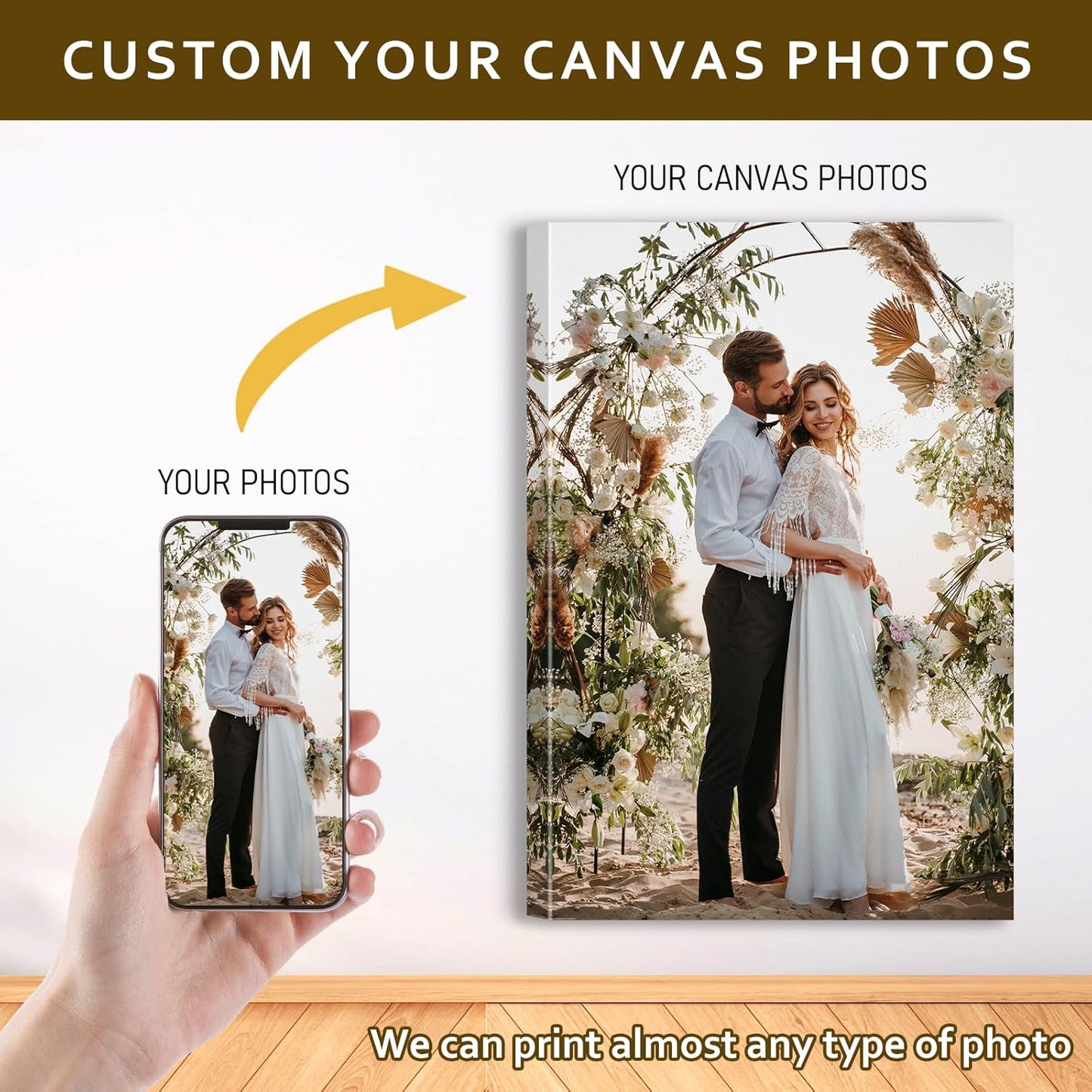 Custom Canvas Prints with Your Photos - Personalized Pictures Print, Customized Photo Gifts, Wall Art Poster Canvas Printing for Wedding, Family, Baby, Pets, Home Office Decor, Wrapped Frame 12x24
