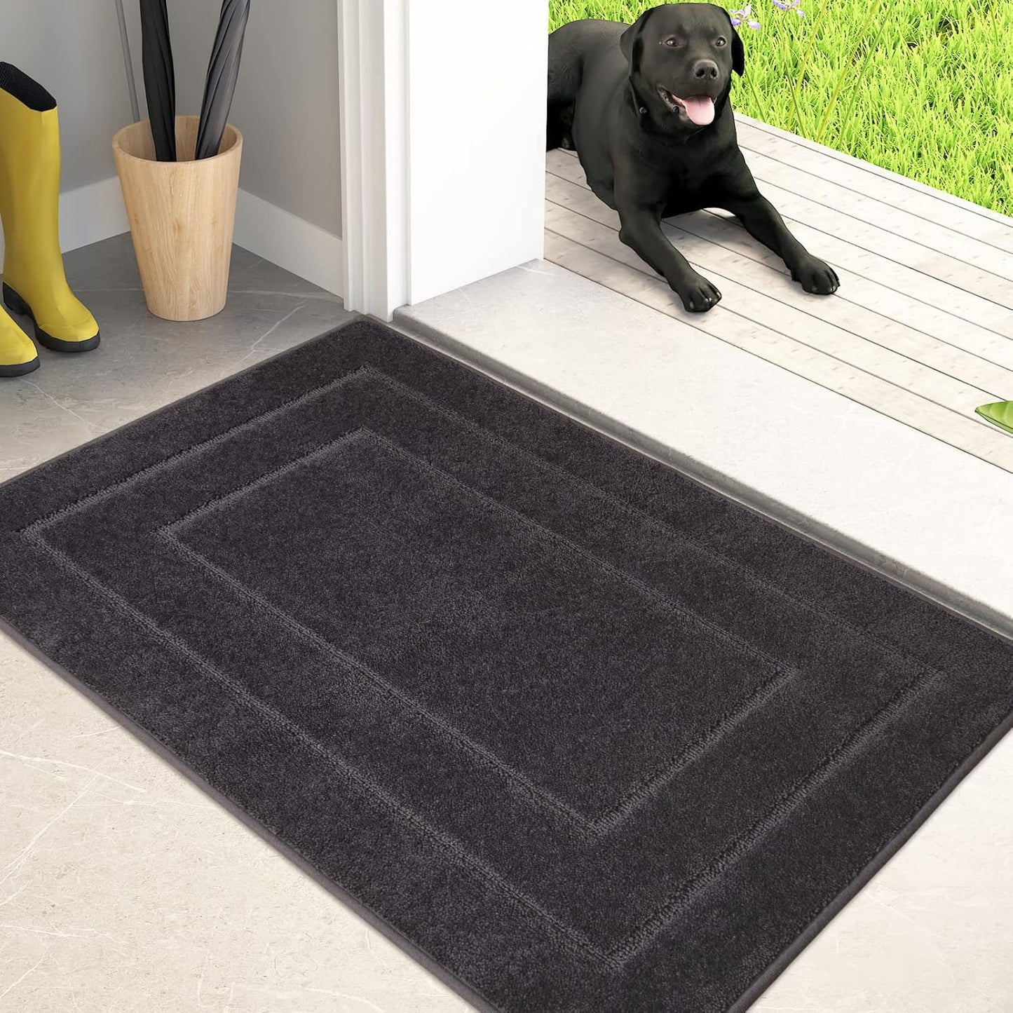 PURRUGS Dirt Trapping Door Mat 24" x 35.5", Non-Slip/Skid Machine Washable Entryway Rug, Dog Doormat, Super Absorbent Welcome Mat for Muddy Wet Shoes and Paws, Charcoal