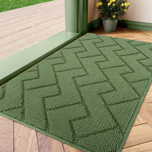 hicorfe Indoor Doormat,Front Back Door Mat TPR Backing Non Slip Mats 20"x31.5" Absorbent Resist Dirt Entrance Doormat Inside Floor for Entryway Washable Low-Profile(Green)