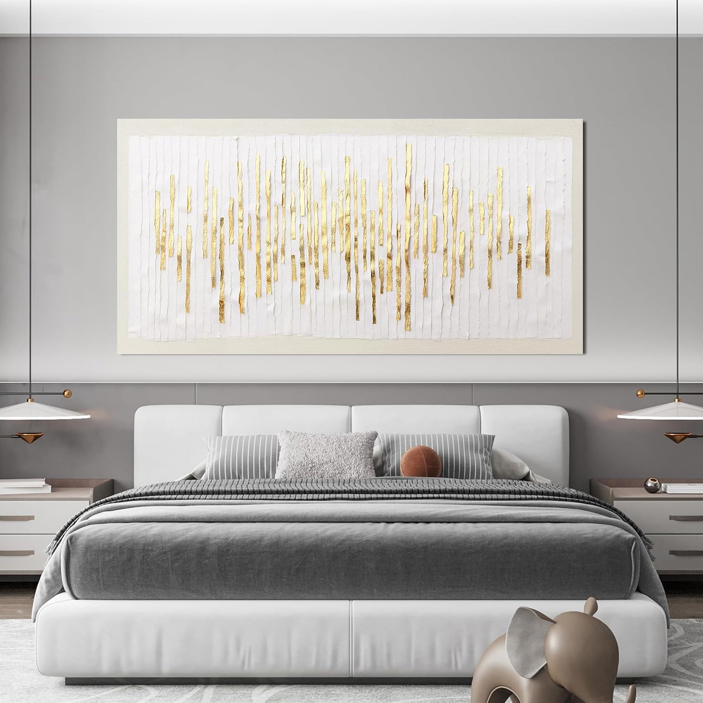 Canvas Wall Art Decor Modern Large Wall Decor For Living Room Gold Abstract Wall Art White Textured Wall Art Large Artwork for Walls Canvas Prints Art Work For Home Office Wall Decor 29" X 58"