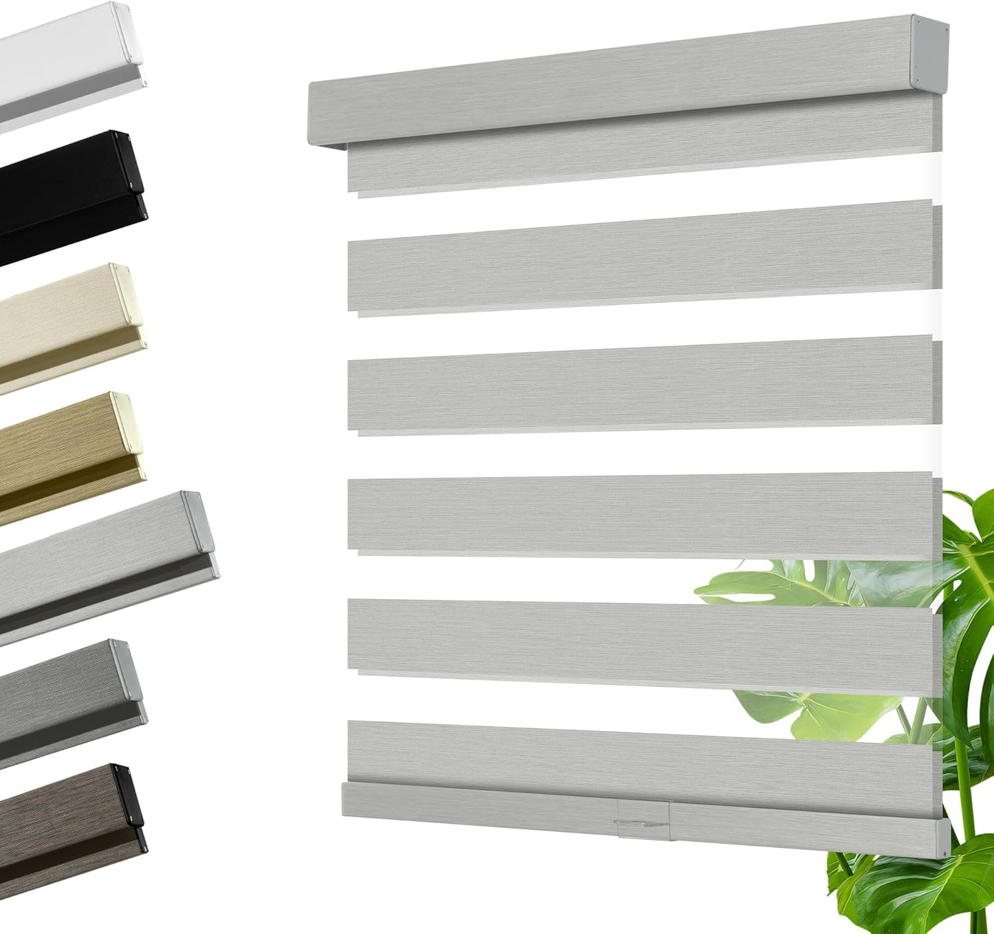 Cordless Zebra Blinds for Windows, Blackout Interior Blinds,Easy to Install,UV Protection,for Offices and Home,Custom Roller Shades, Mousse Light Grey,43" W x 64" H