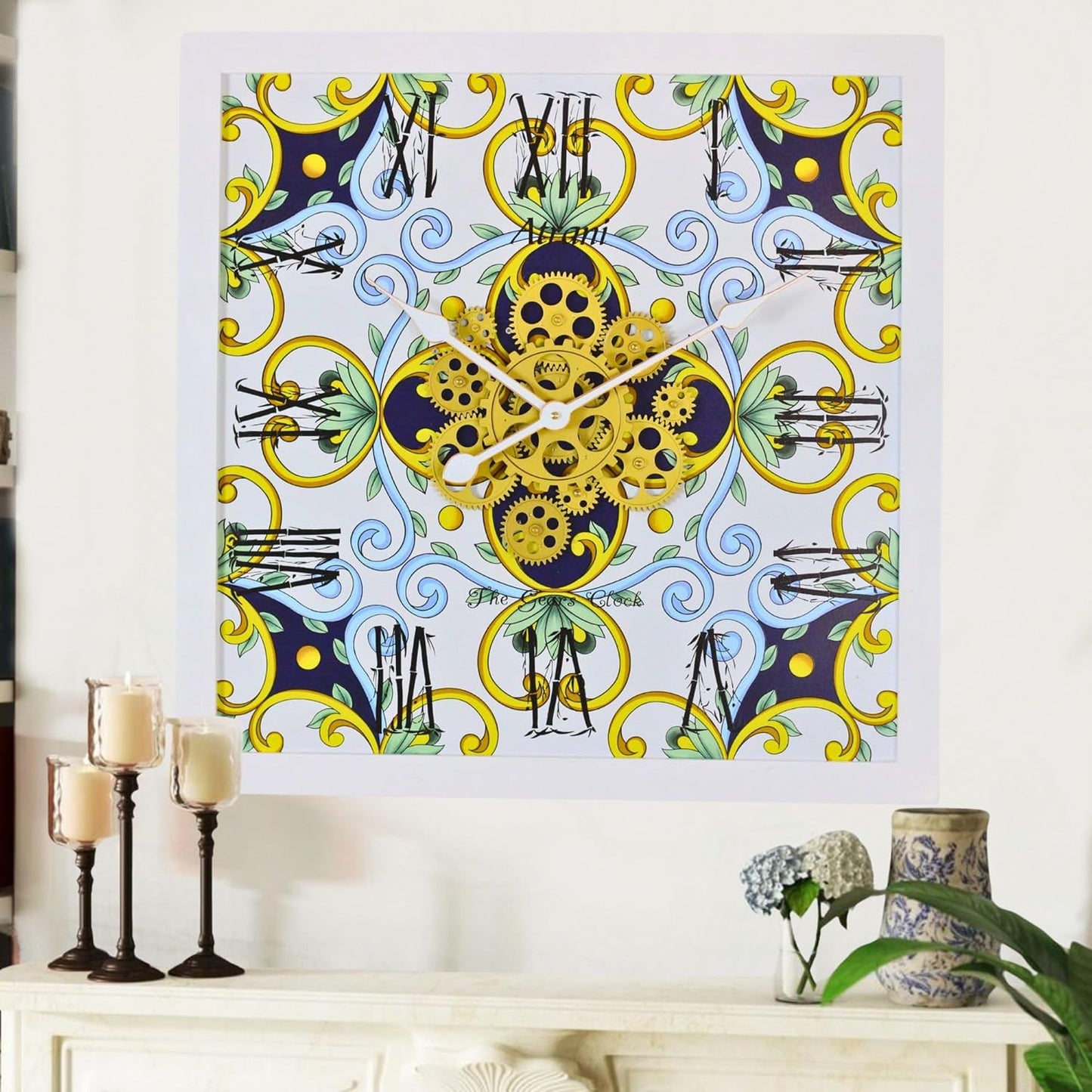 The Gears Clock Wall Clock Italy Collection with Moving Gears (Atrani, 24 inches (60 cm))