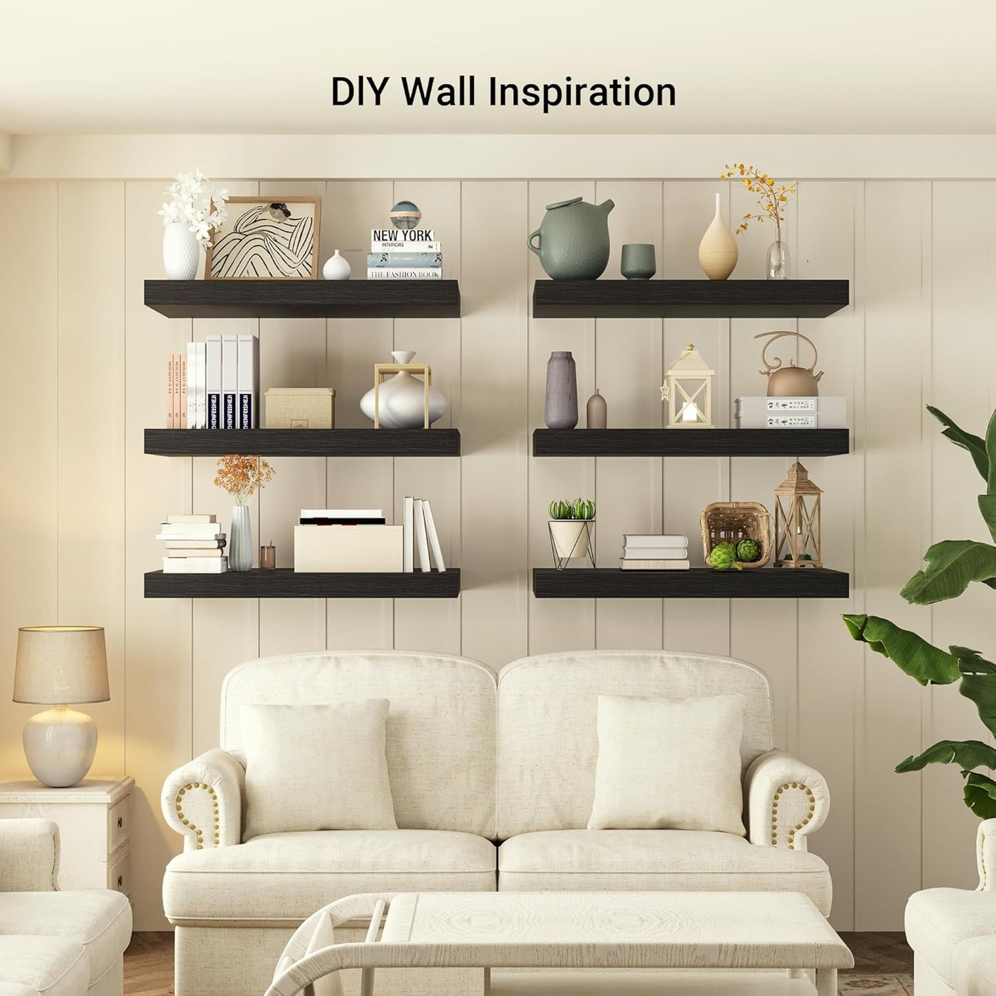 Heimlove 12 Inch Deep Floating Shelves, 55 x 12 inches Long Wall Shelf, Large Extra Display Shelf & Storage Shelf, Rustic Wood Wall Shelves for Fireplace Mantel, Set of 1(Black)