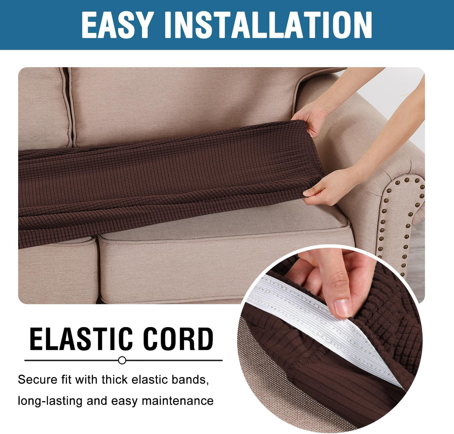 H.VERSAILTEX Super Stretch Individual Seat Cushion Covers Sofa Covers Couch Cushion Covers Slipcover Sets Thick Jacquard Textured Twill Fabric (1 Piece Chair Cushion Cover, Chocolate)