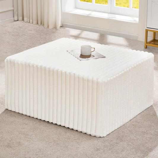 Hobestluk Rectangle Ottoman Memory Foam Footrest for Couch with Removable Cover Large Floor Seating for Adults Ottoman Coffee Table for Living Room, Bedroom or Office (Strip White, Footrest)