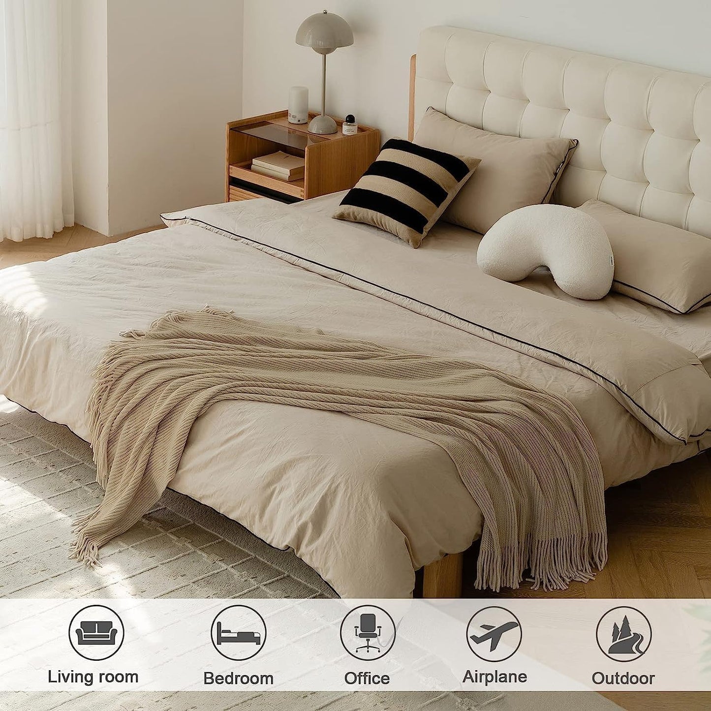 lifein Throw Blanket for Couch, Soft Boho Decor Bed Throw,Cozy Beige Knitted Chenille Small Farmhouse Lightweight Throw for Spring(Beige,60 * 80")