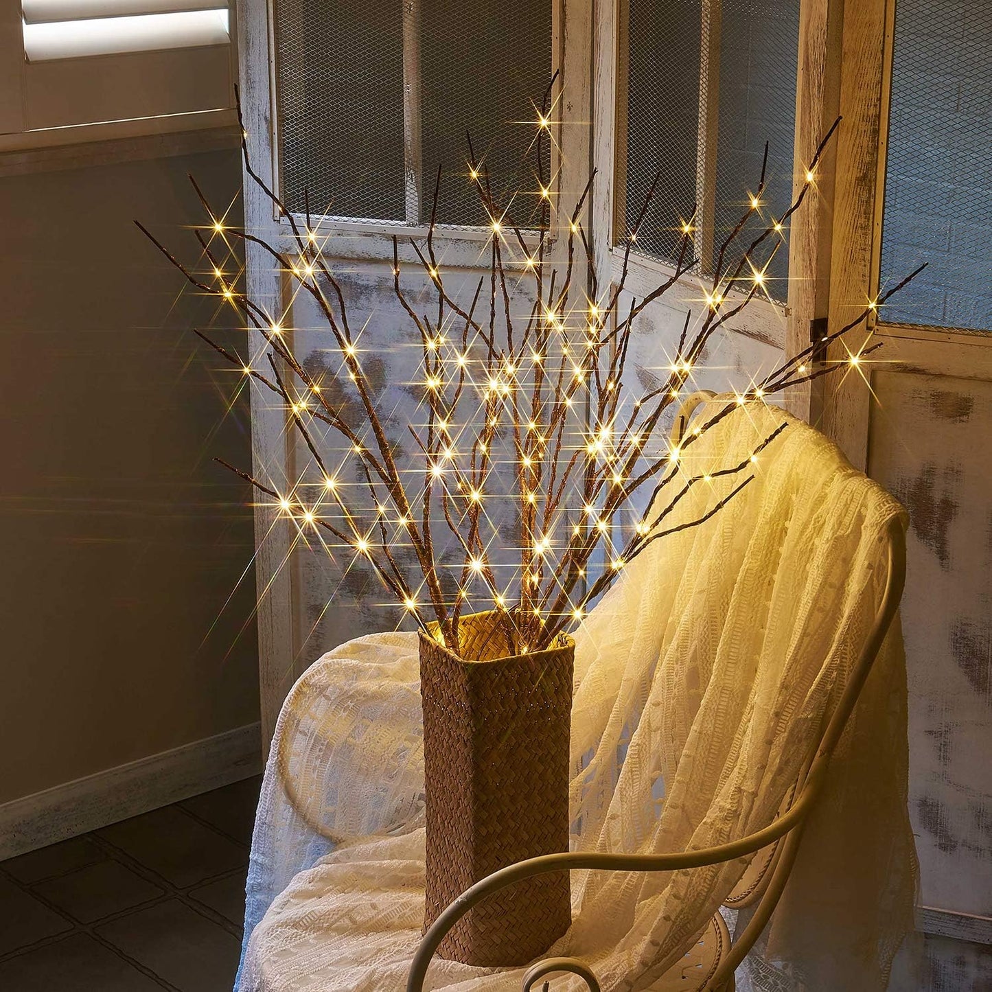 Fudios Lighted Branch Plug in with Timer Willow Branches with Fairy Lights for Vase Twig 32IN 150 LED Outdoor and Indoor Holiday Party Decor