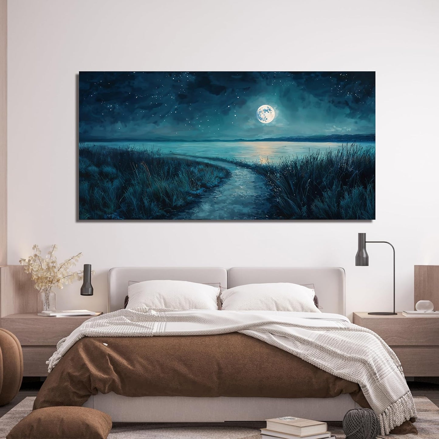 Canvas Wall Art Decor Modern Wall Decor For Living Room Coastal Starry Sky Wall Art Blue Botanical Wall Art Artwork For Walls Canvas Prints Art Work For Home Kitchen Office Wall Decor 20" X 40"
