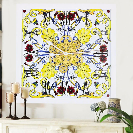 The Gears Clock Wall Clock Italy Collection with Moving Gears (Positano, 24 inches (60 cm))