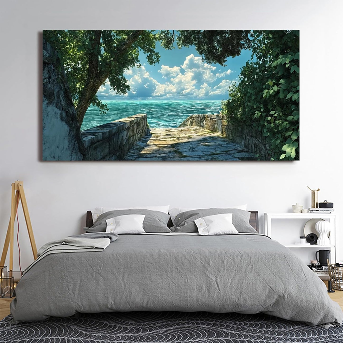 Canvas Wall Art Decor Large Wall Art Pictures for Living Room Artwork for Walls Landscape Natural Wall Art Decor Green Coastal Wall Art Prints Seaside Path Art Work for Home Office Wall Decor 29"x58"