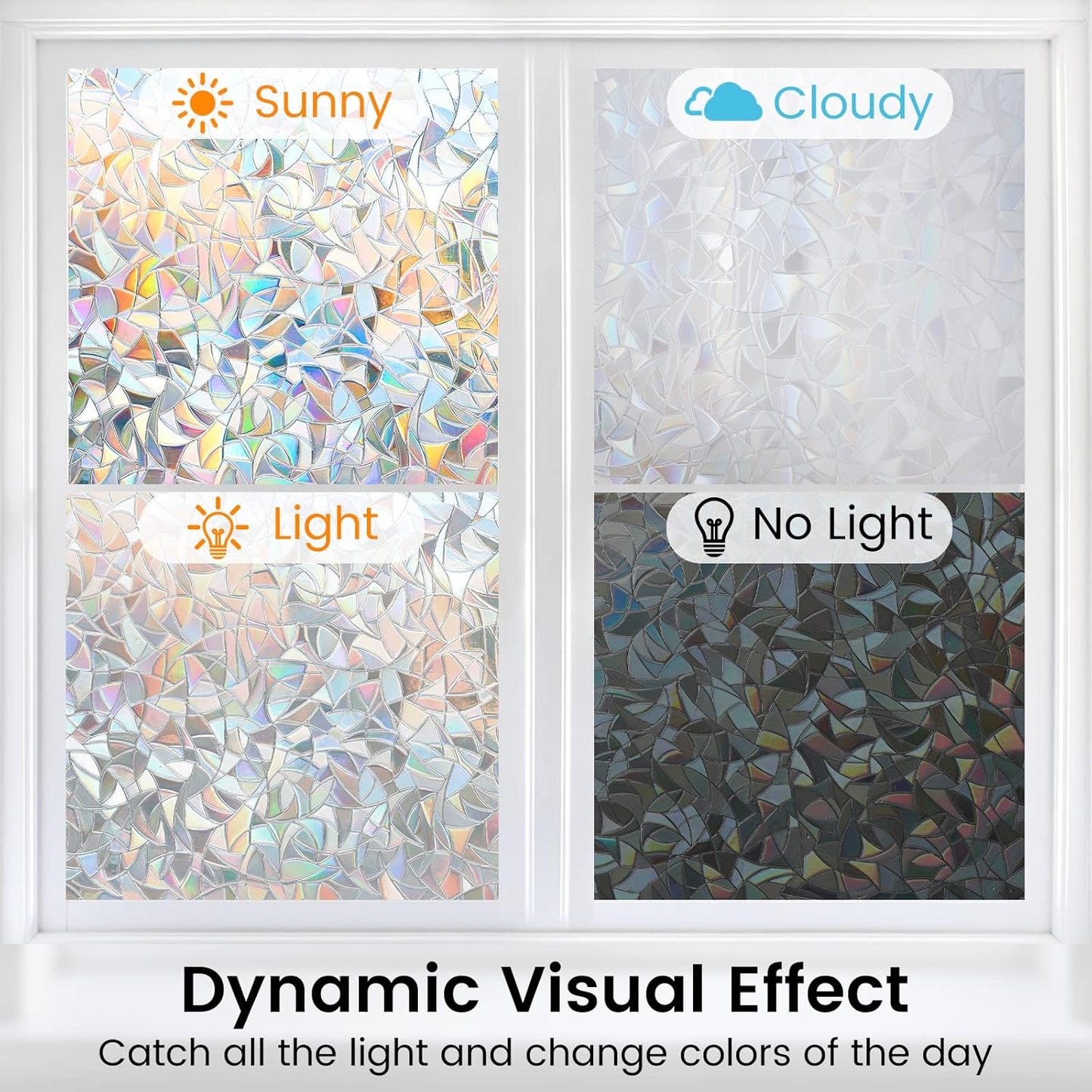 DOWELL Window Privacy Film, Rainbow Window Film, Decorative Stained Glass Clings, Static Cling Door Sticker, Non-Adhesive 3D Decals for Home UV Protection, 17.5 x 157.5 inches