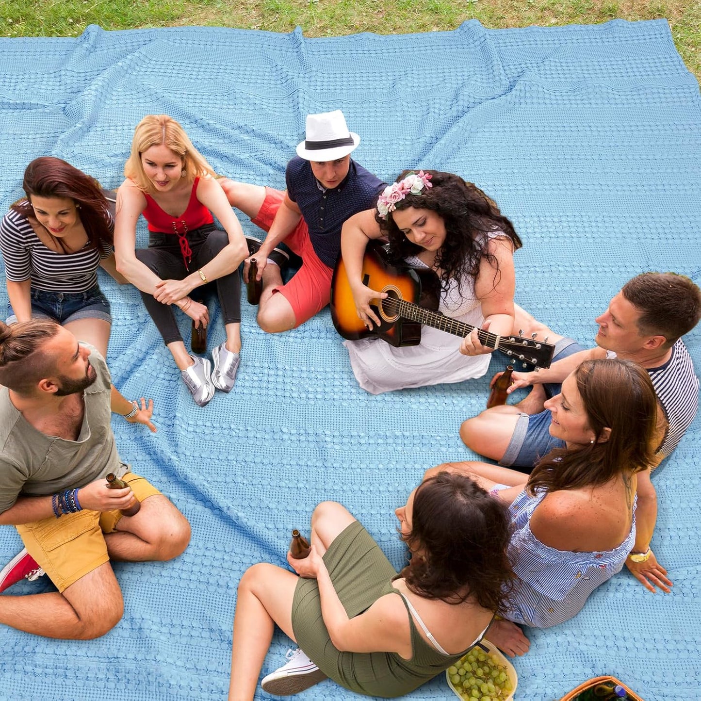 PHF 100% Cotton Waffle Blanket Oversized King 120"x120", Lightweight Breathable Extra Large 10'x10' Summer Blankets for Bed, Giant Big Luxury Aesthetic Woven Bedding for Home Decor, Sky Blue